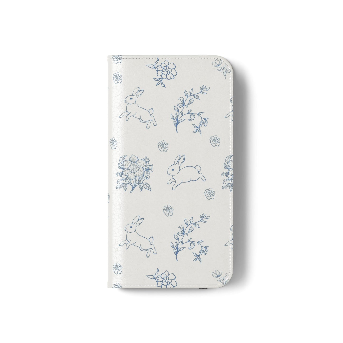 Bunny Pattern Flip Phone Case – Floral Blue Rabbit Wallet Cover