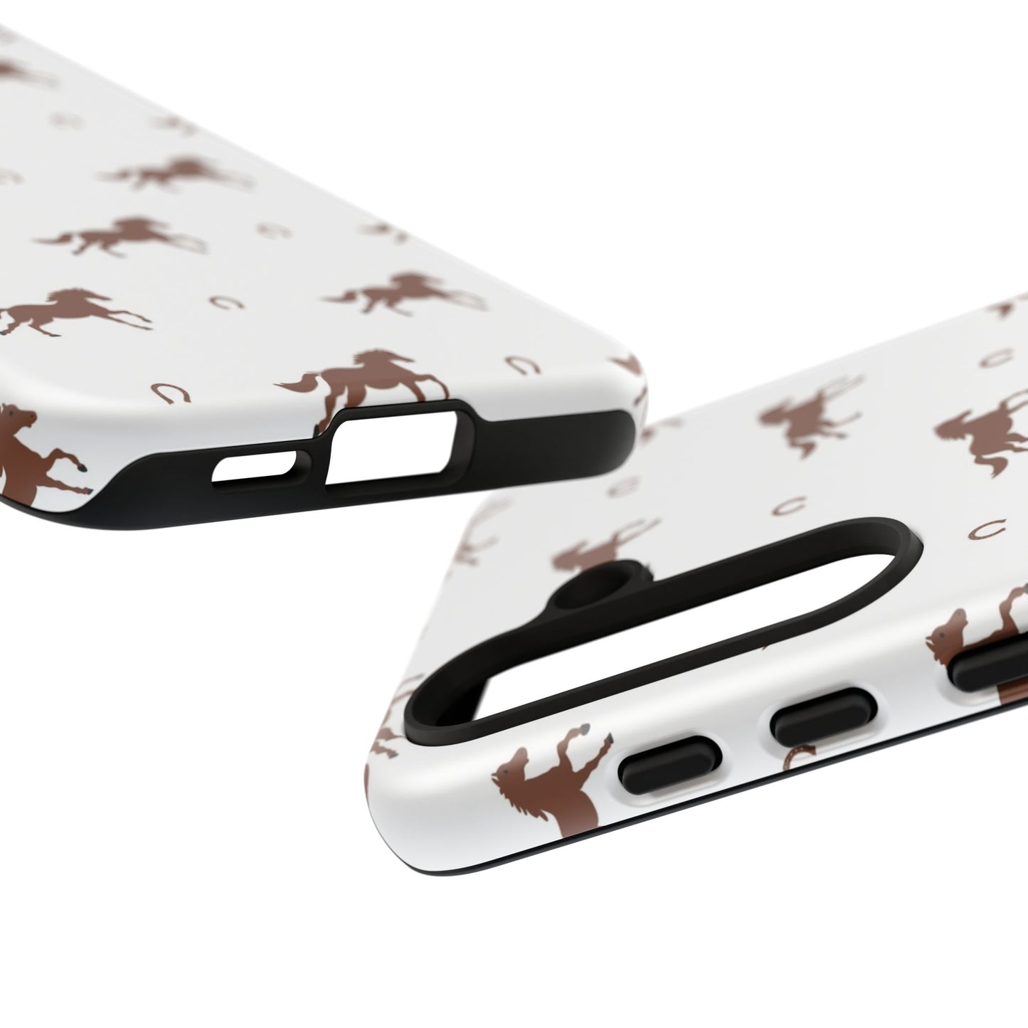 Horse Pattern Tough Phone Case — Brown Galloping Horses & Horseshoes on White