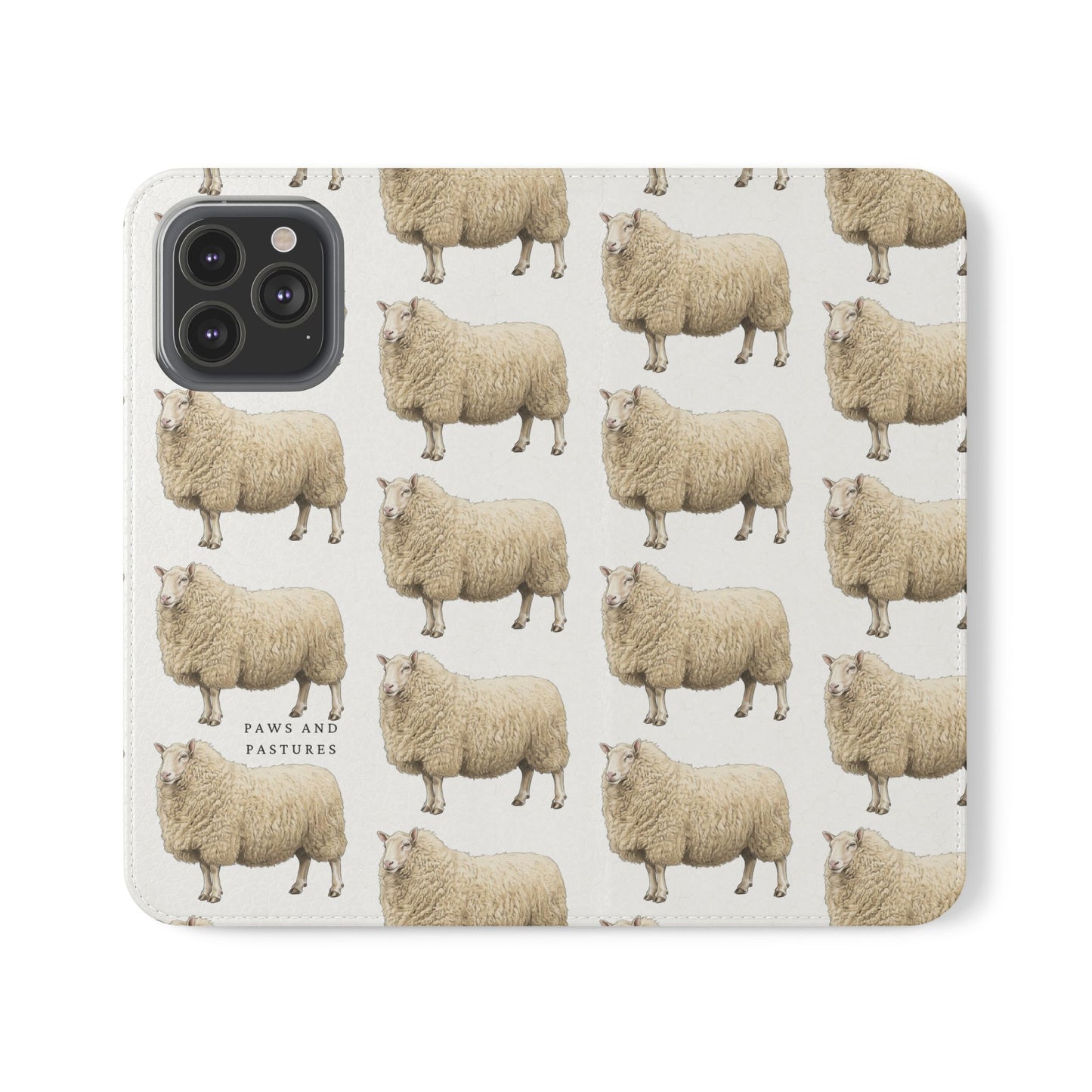 Cheviot Sheep Pattern Flip Phone Case – Cute Pastoral Wallet Cover with Card Slots