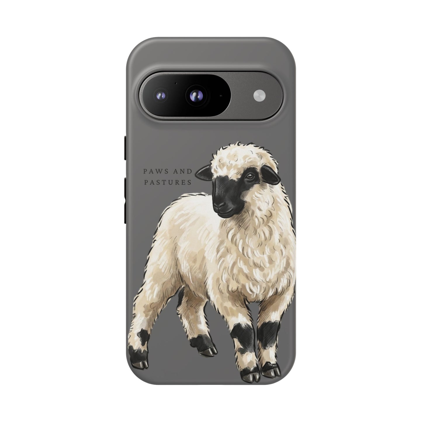 Grey Valais Blacknose Sheep Phone Case – 'Paws and Pastures' Cute Lamb Protective iPhone Cover