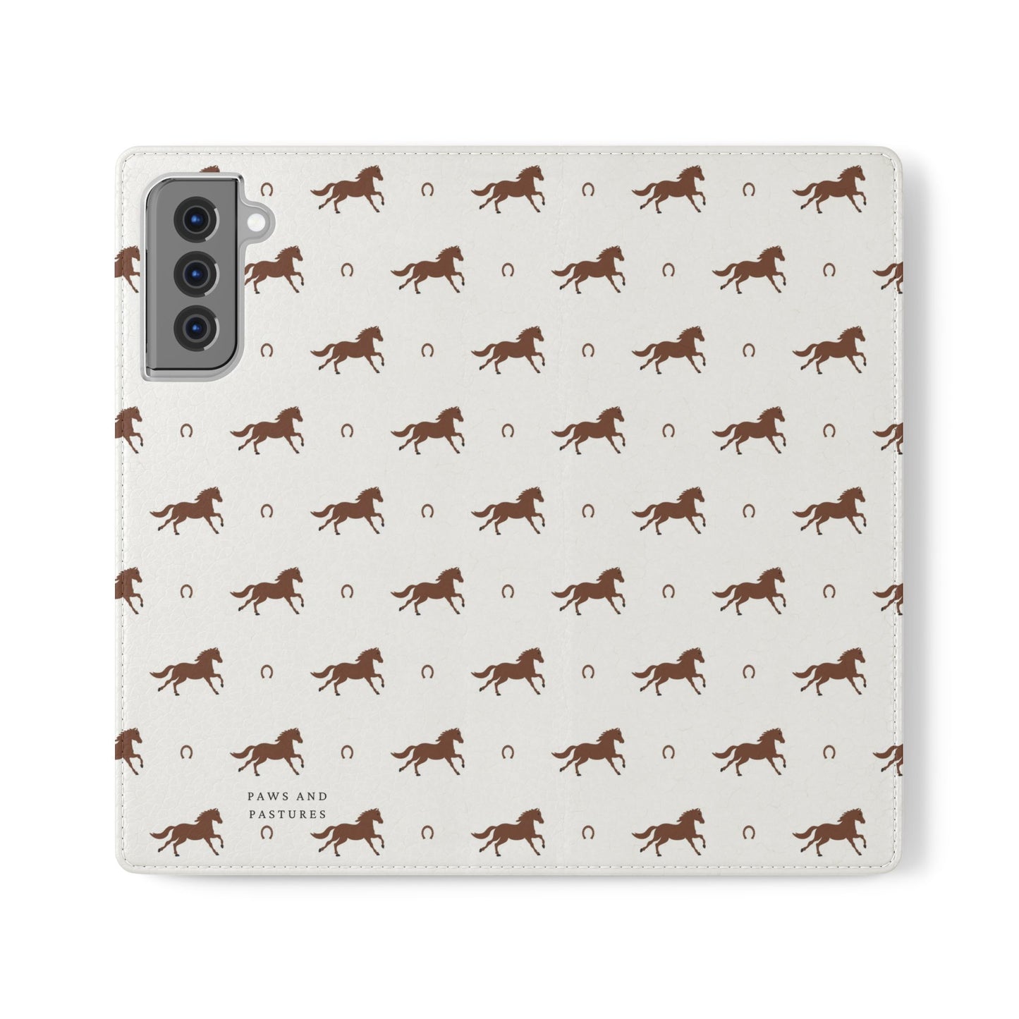 Horse Pattern Flip Case — Leather Wallet Phone Cover with Galloping Horses