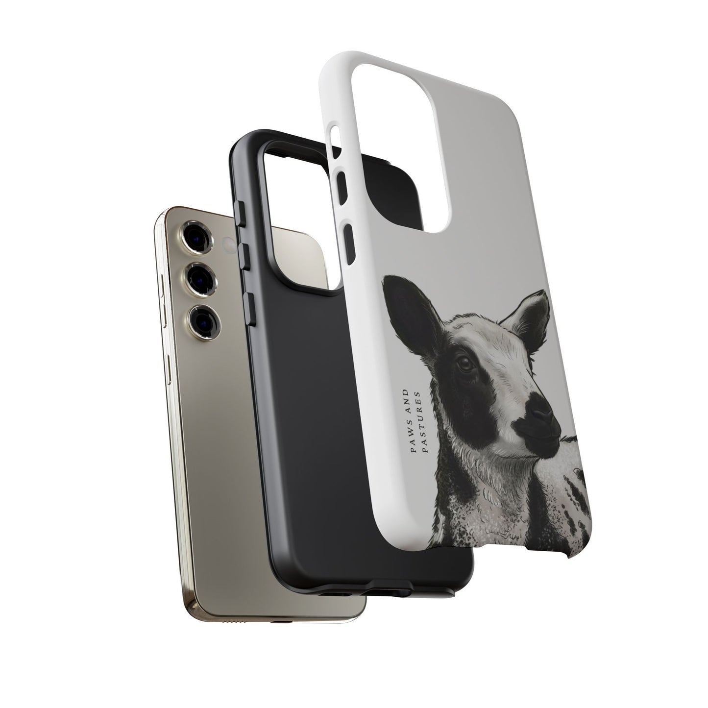 Dutch Spotted Sheep Portrait Phone Case - Black & White Lamb Illustration Protective Cover