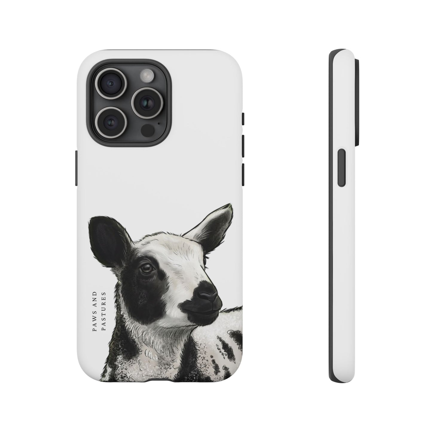 Dutch Spotted Sheep Portrait Phone Case - Black & White Lamb Illustration Protective Cover