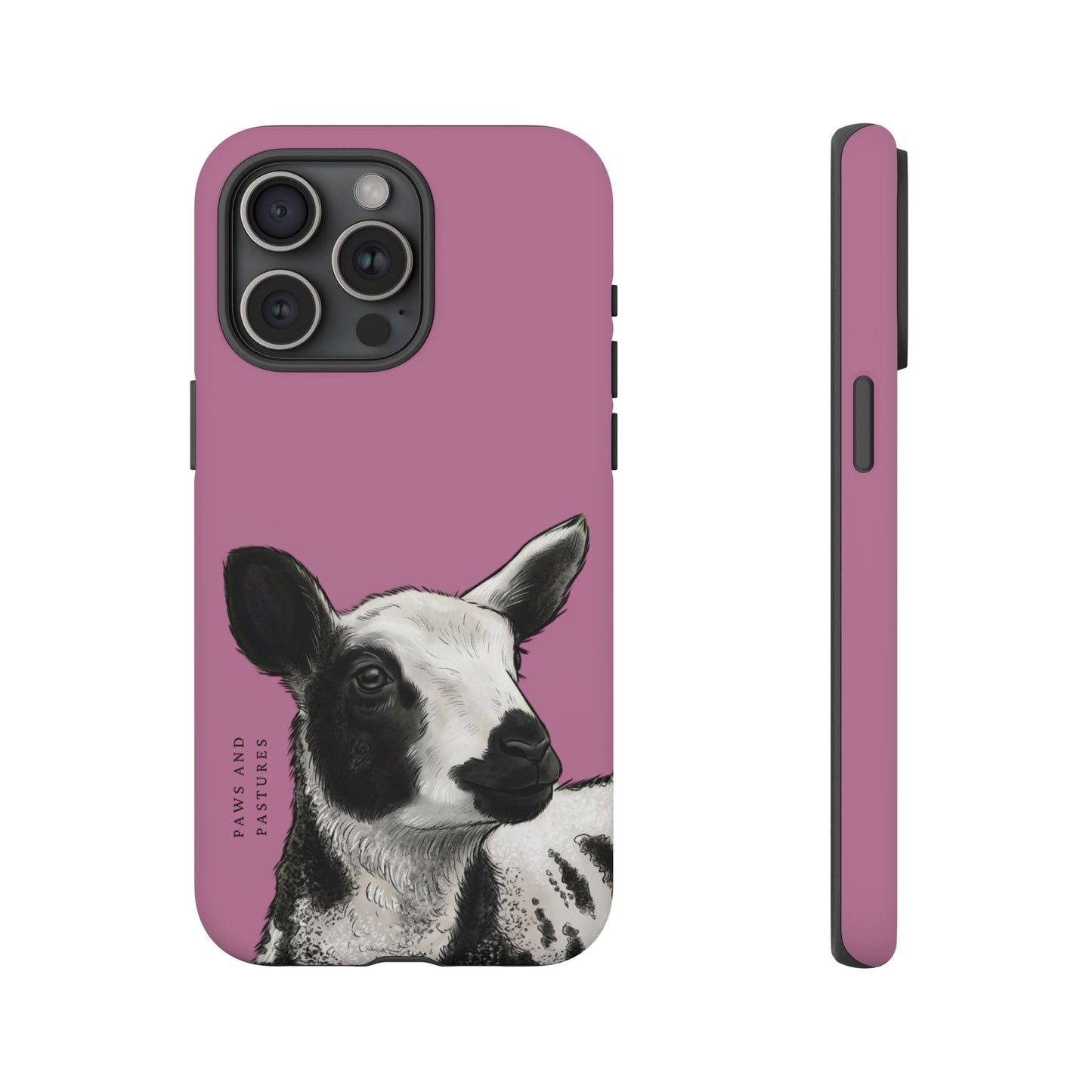 Pink Dutch Spotted Sheep Portrait Phone Case - Black & White Lamb Illustration Protective Cover