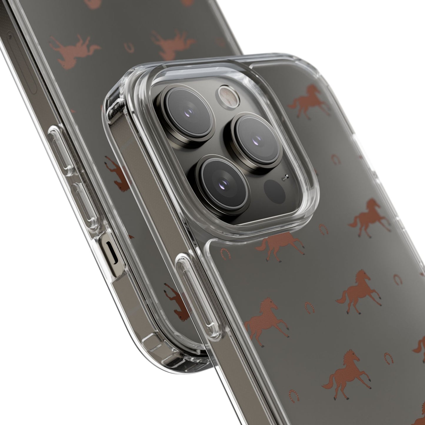 Horse Pattern Clear Phone Case — Equestrian Horses & Horseshoes Design