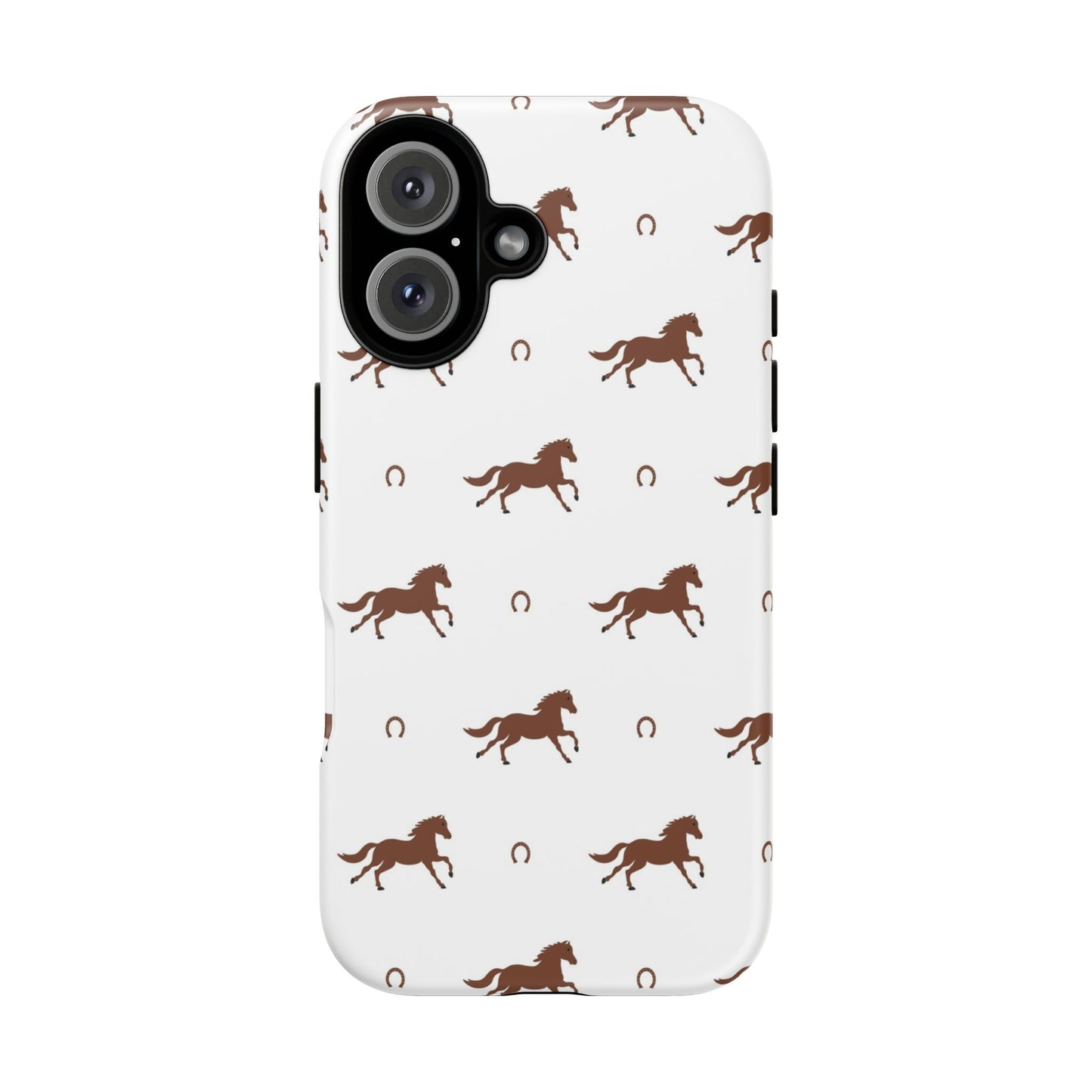 Horse Pattern Tough Phone Case — Brown Galloping Horses & Horseshoes on White