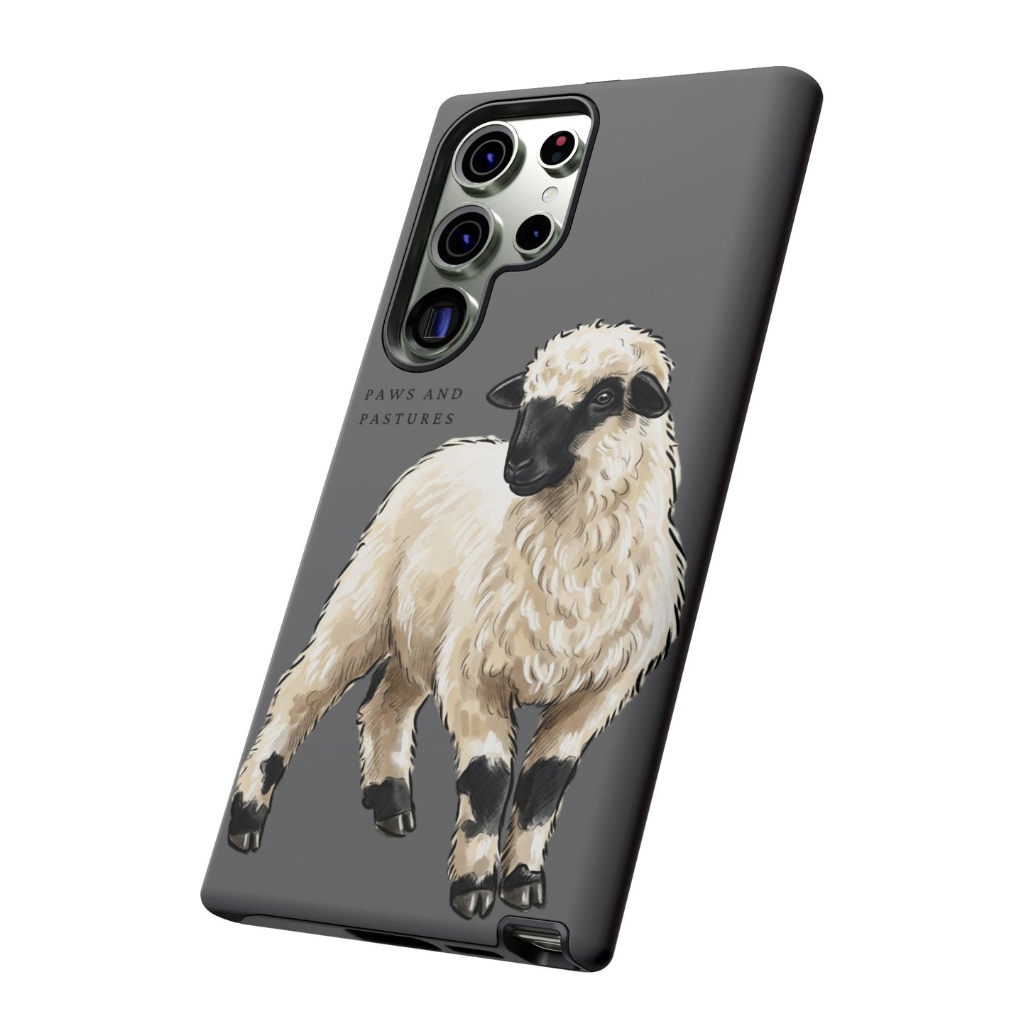 Grey Valais Blacknose Sheep Phone Case – 'Paws and Pastures' Cute Lamb Protective iPhone Cover