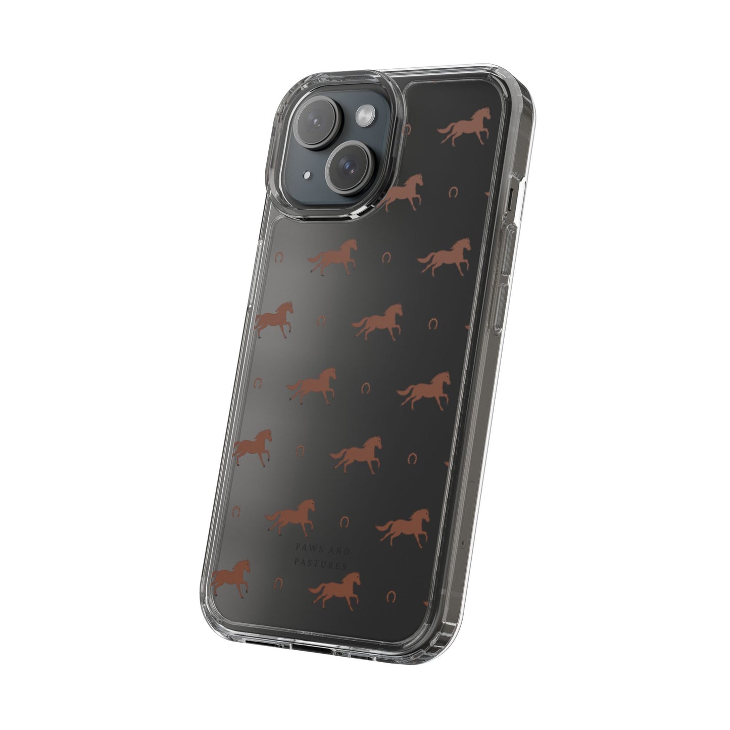 Horse Pattern Clear Phone Case — Equestrian Horses & Horseshoes Design
