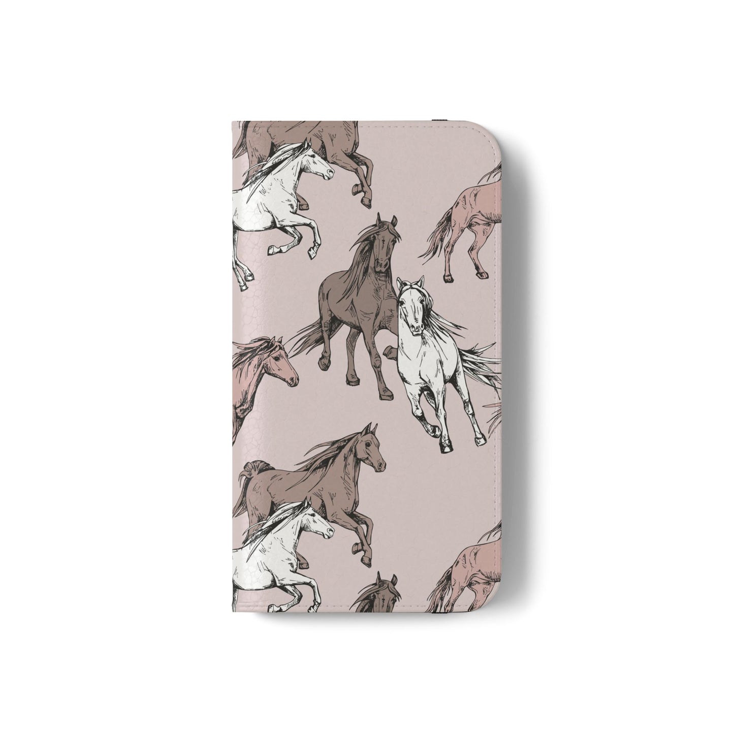 Horse Pattern Flip Phone Case — Pink Running Horses Wallet Cover