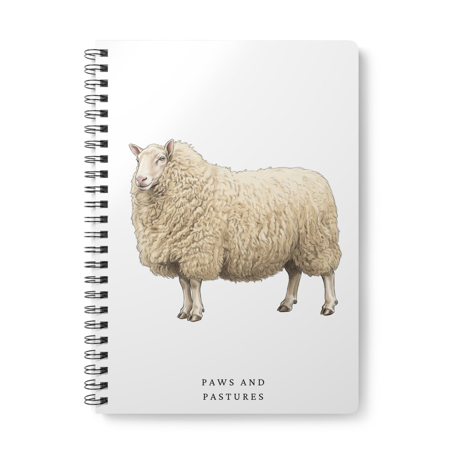 Cheviot Sheep Illustration A5 Spiral Notebook — 'Paws and Pastures' Lined Journal