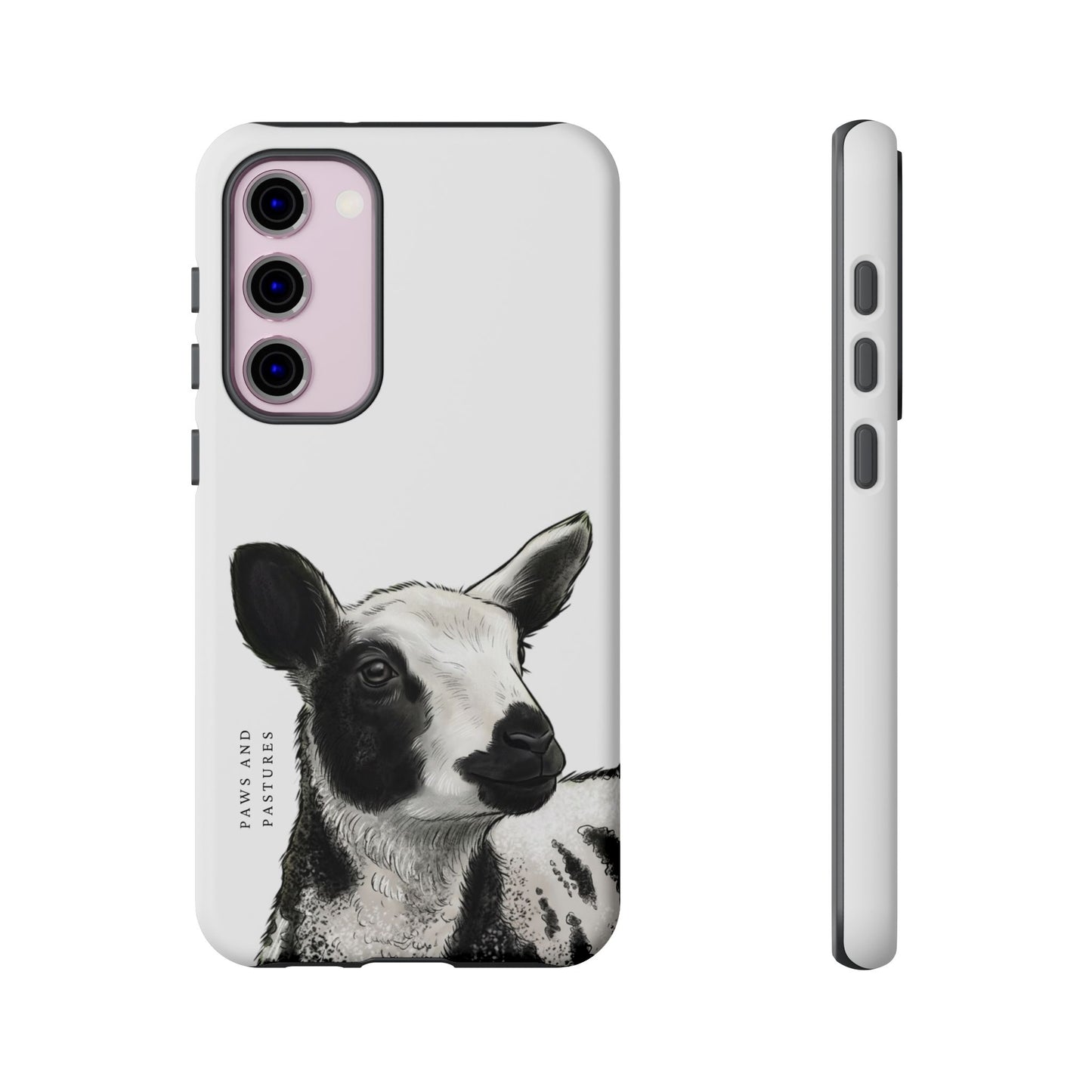 Dutch Spotted Sheep Portrait Phone Case - Black & White Lamb Illustration Protective Cover