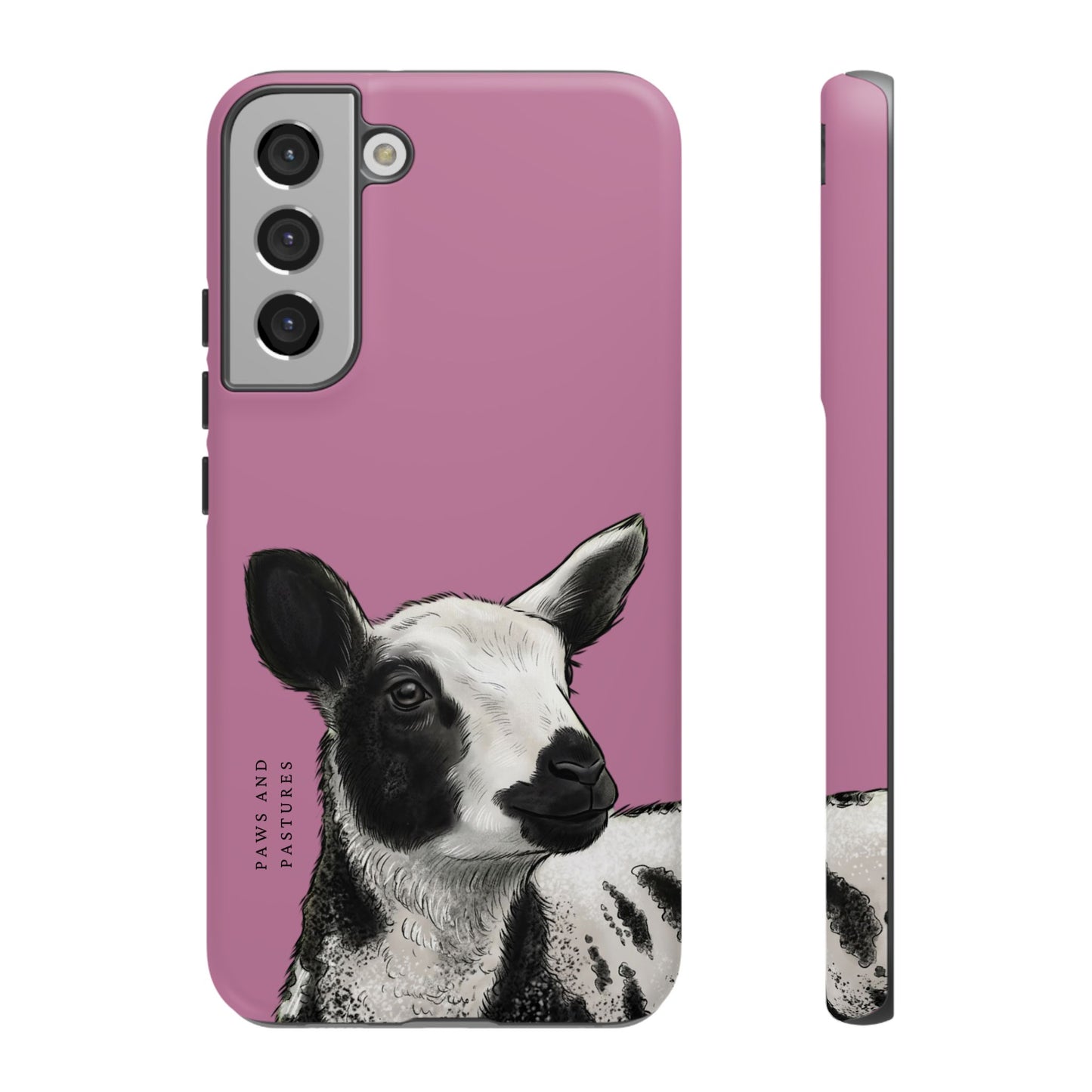 Pink Dutch Spotted Sheep Portrait Phone Case - Black & White Lamb Illustration Protective Cover
