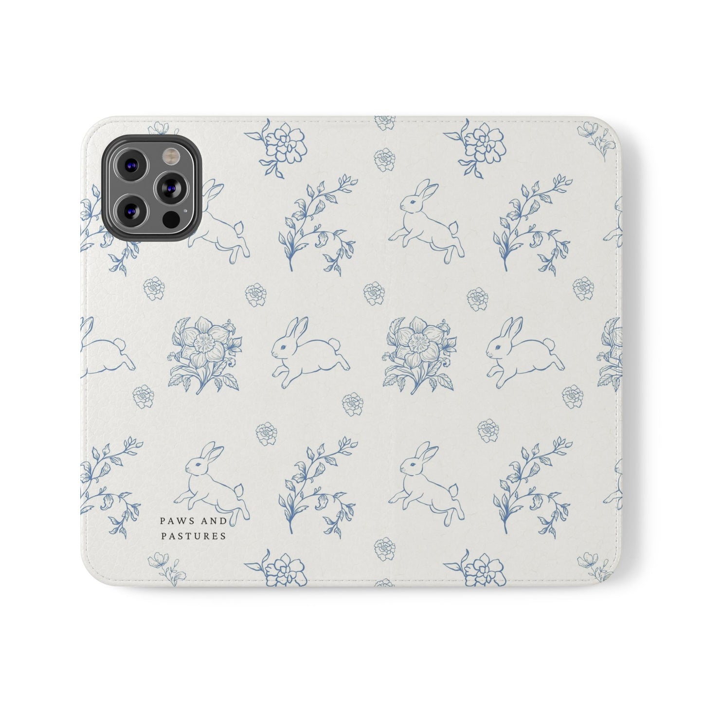 Bunny Pattern Flip Phone Case – Floral Blue Rabbit Wallet Cover