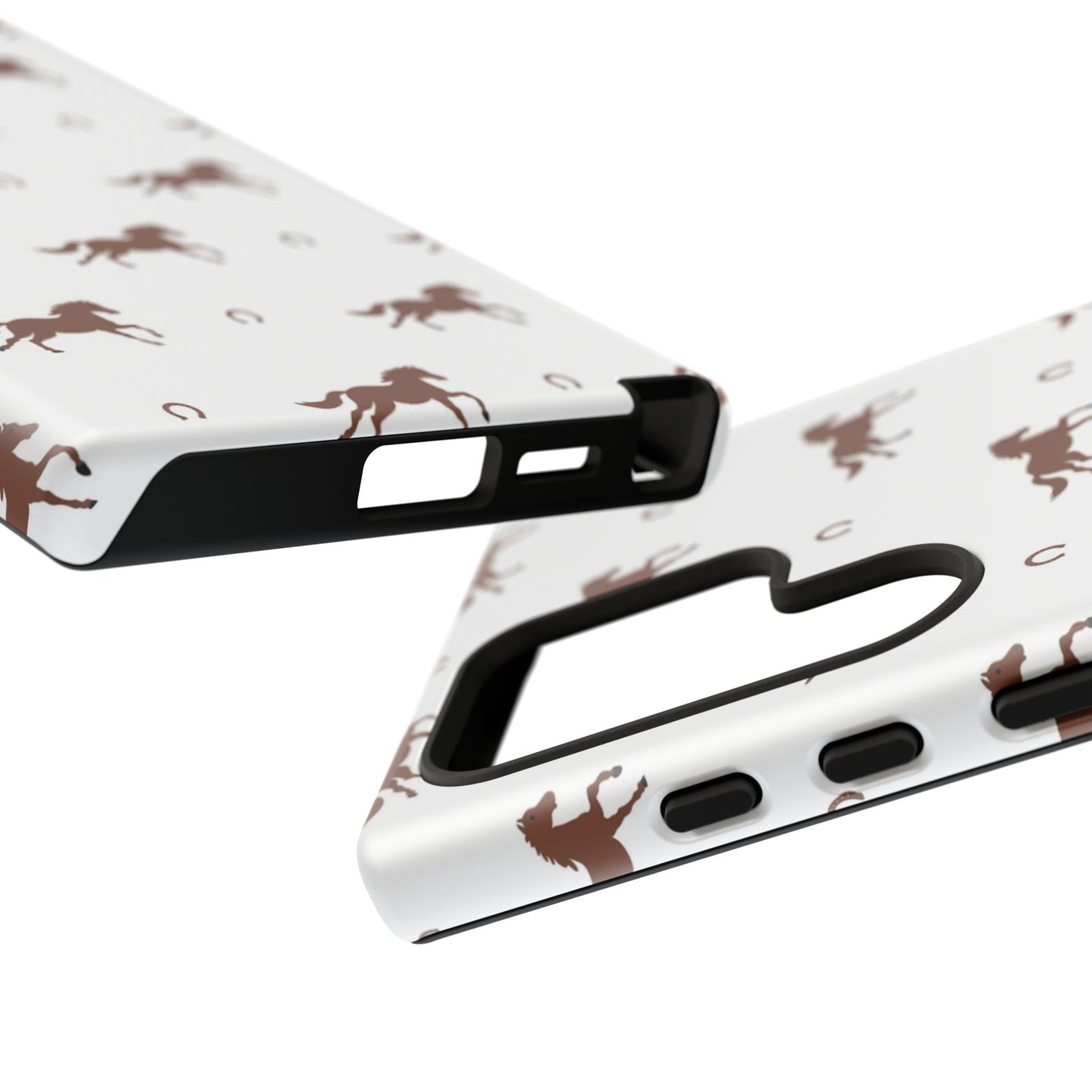 Horse Pattern Tough Phone Case — Brown Galloping Horses & Horseshoes on White