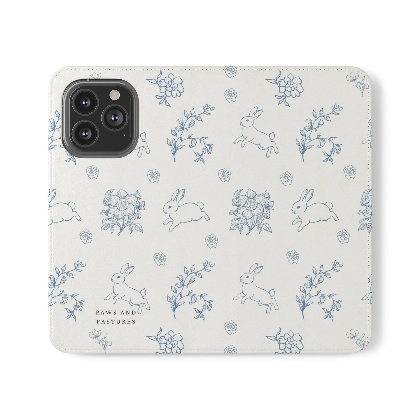 Bunny Pattern Flip Phone Case – Floral Blue Rabbit Wallet Cover