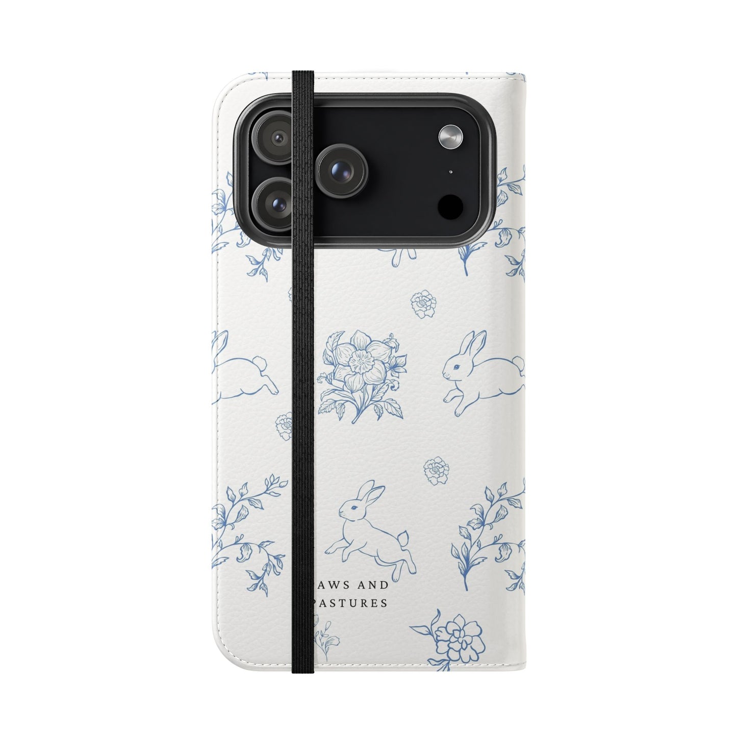 Bunny Pattern Flip Phone Case – Floral Blue Rabbit Wallet Cover