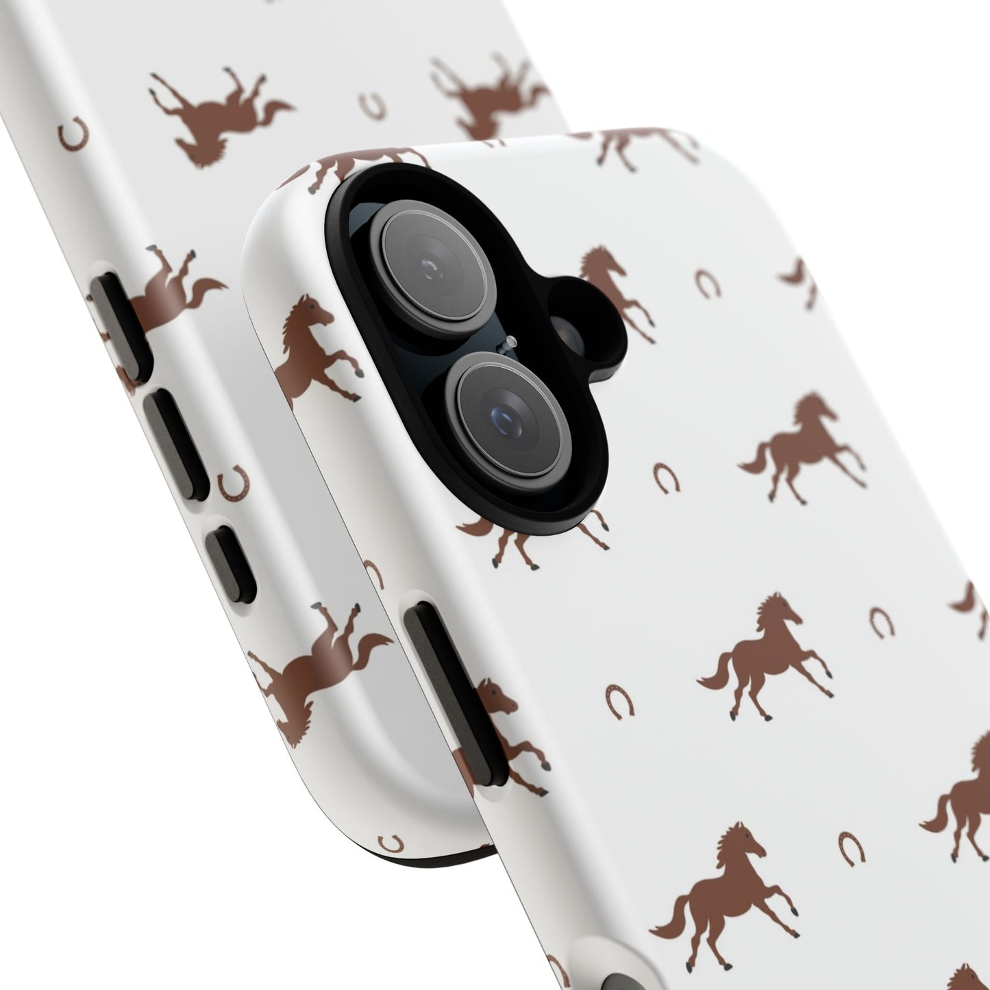 Horse Pattern Tough Phone Case — Brown Galloping Horses & Horseshoes on White