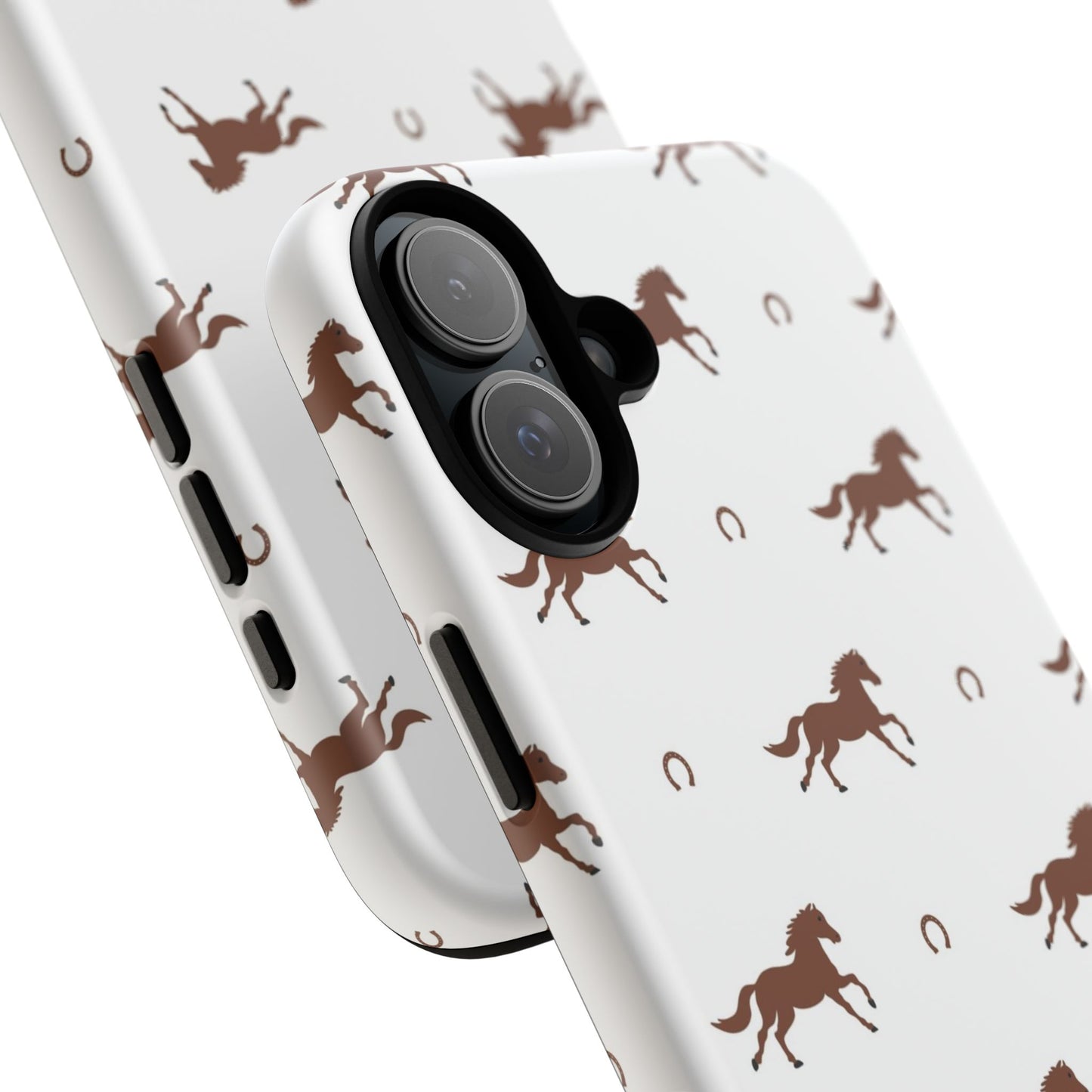 Horse Pattern Tough Phone Case — Brown Galloping Horses & Horseshoes on White