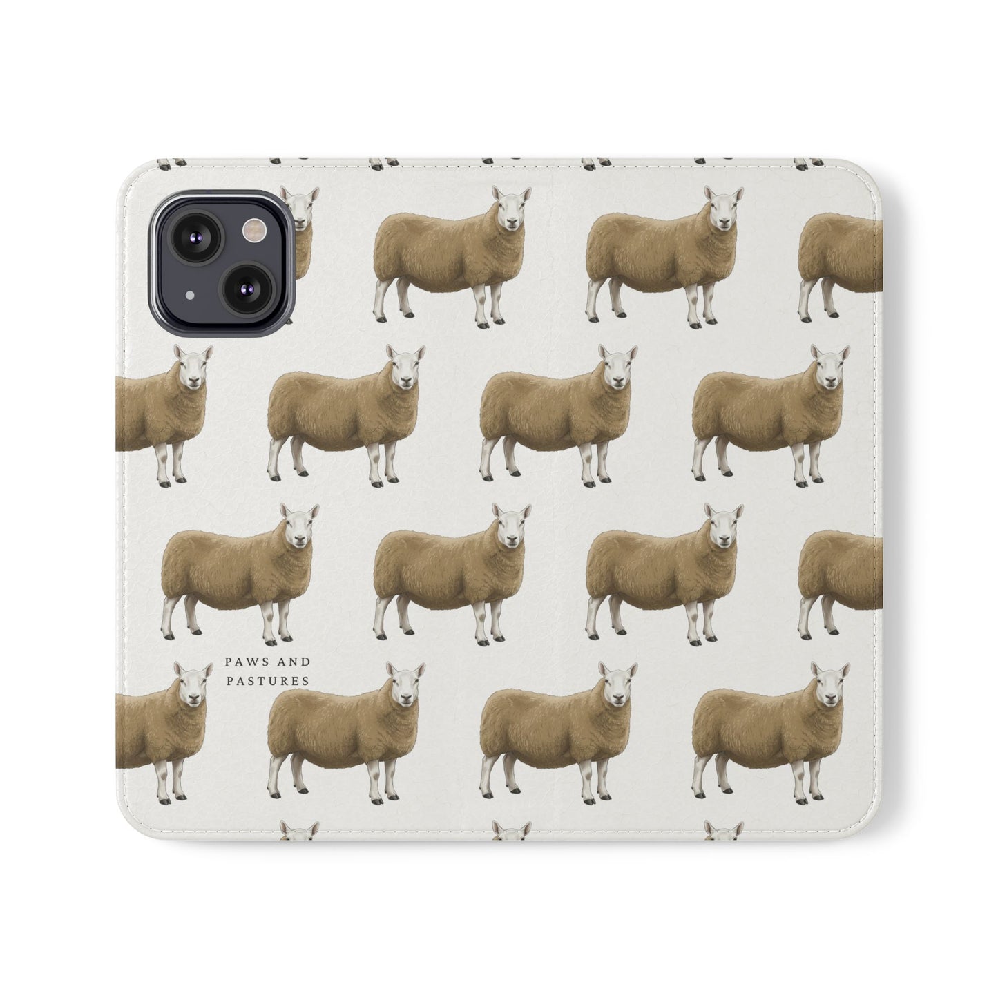 Cheviot Sheep Pattern Flip Phone Case – Cute Pastoral Wallet Cover with Card Slots