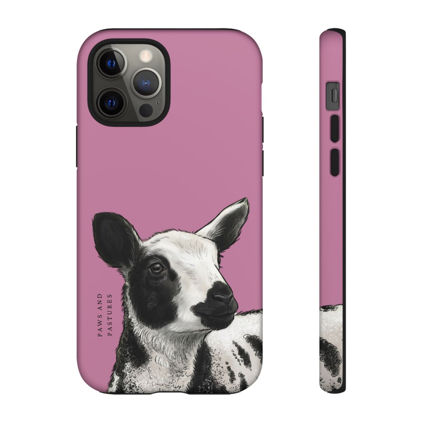 Pink Dutch Spotted Sheep Portrait Phone Case - Black & White Lamb Illustration Protective Cover