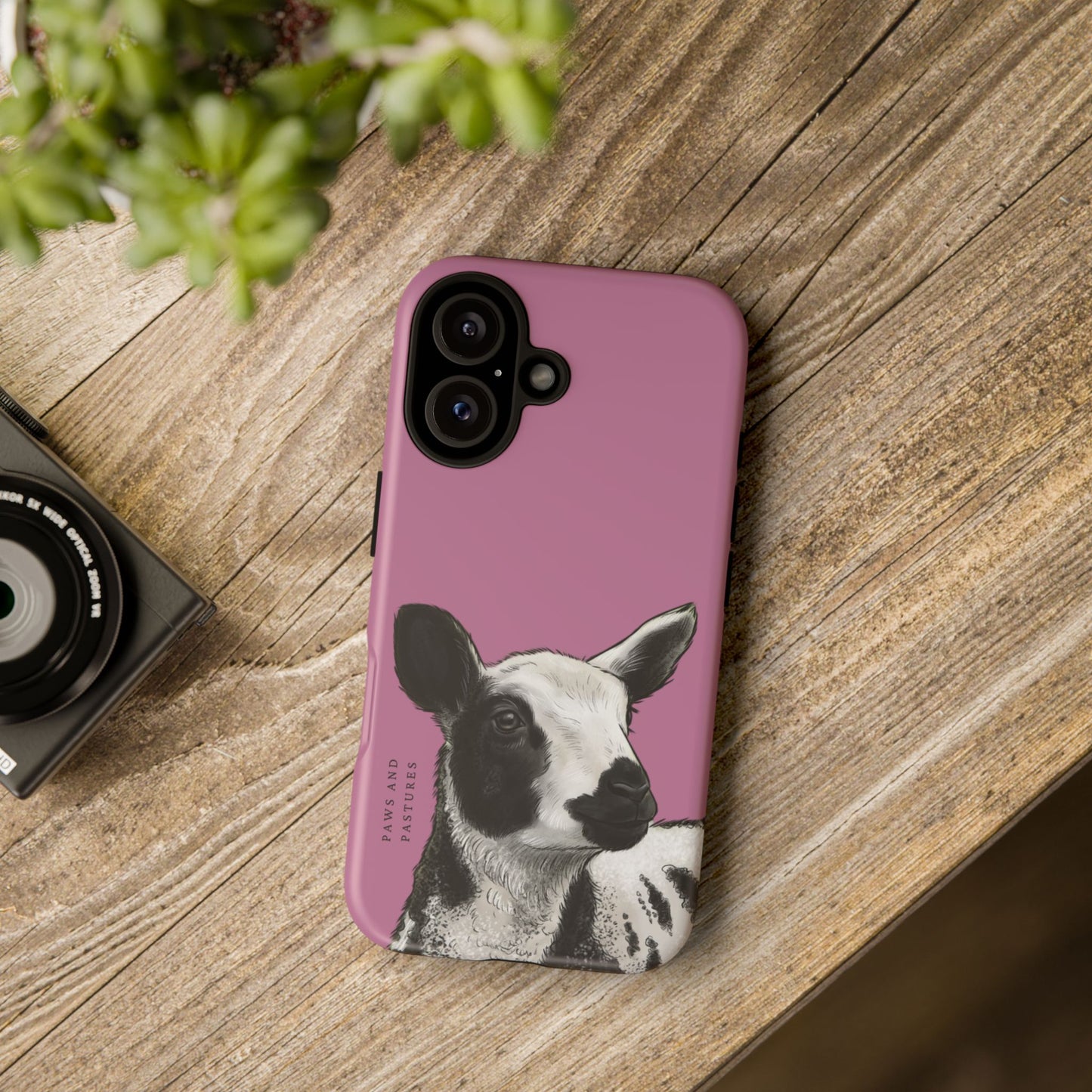 Pink Dutch Spotted Sheep Portrait Phone Case - Black & White Lamb Illustration Protective Cover