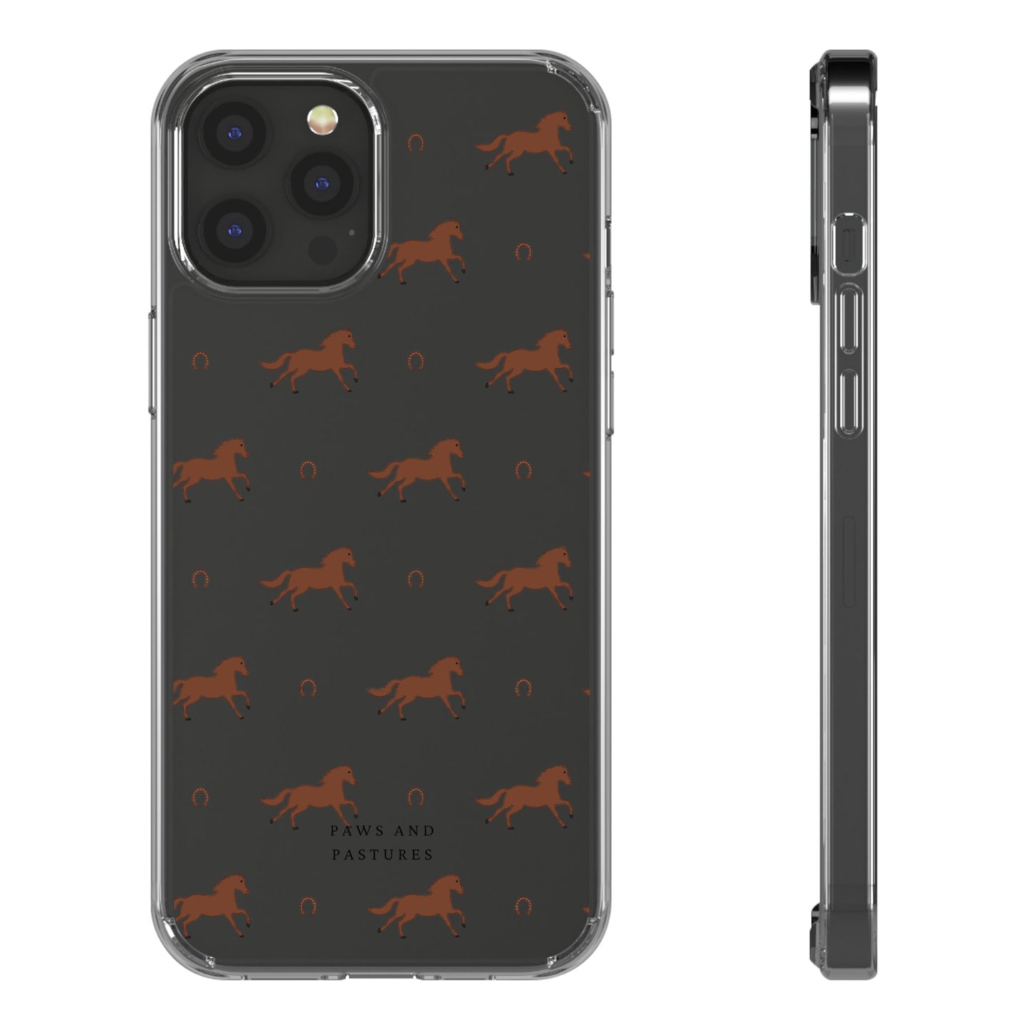 Horse Pattern Clear Phone Case — Equestrian Horses & Horseshoes Design