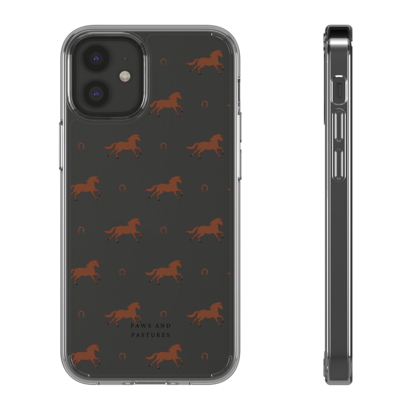 Horse Pattern Clear Phone Case — Equestrian Horses & Horseshoes Design