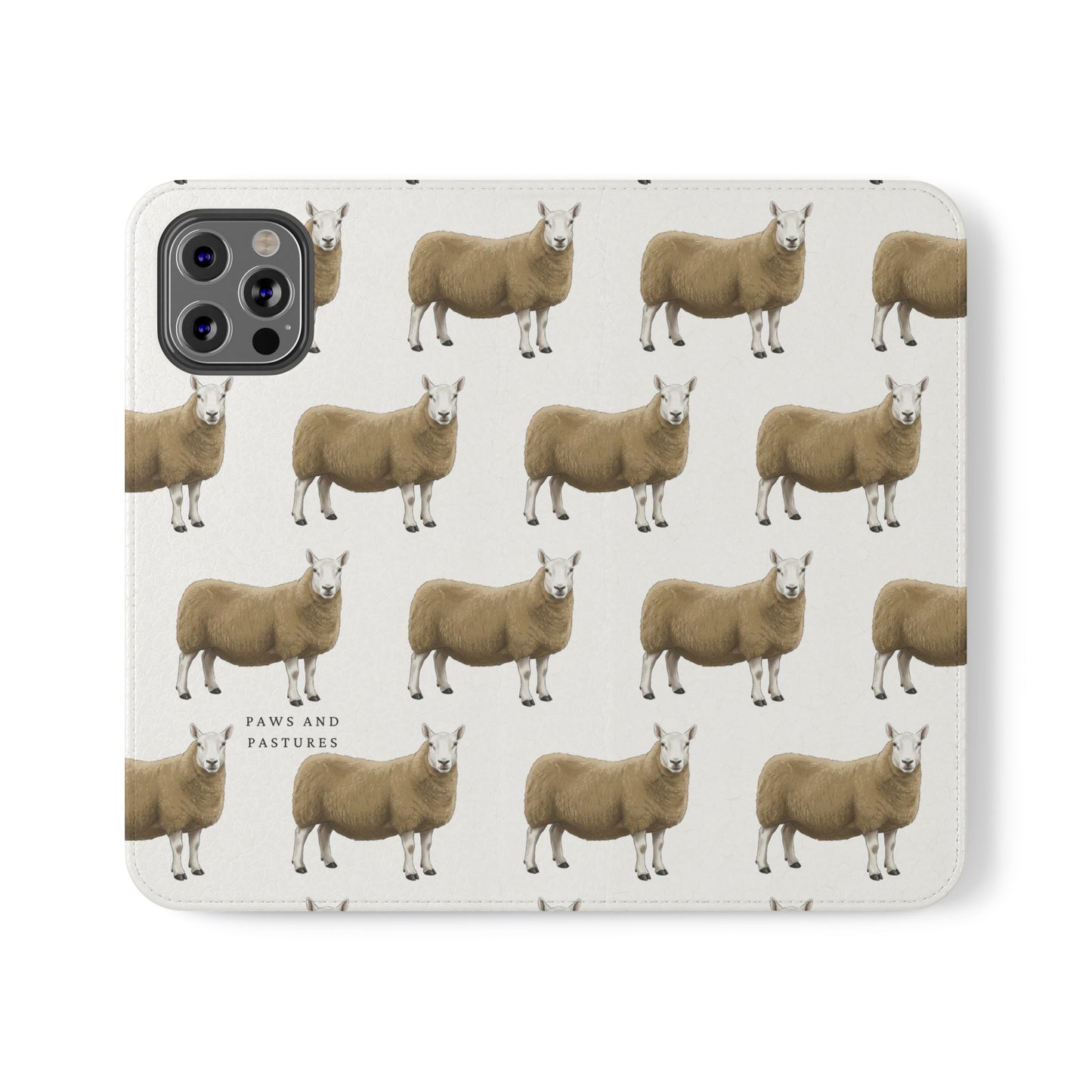 Cheviot Sheep Pattern Flip Phone Case – Cute Pastoral Wallet Cover with Card Slots