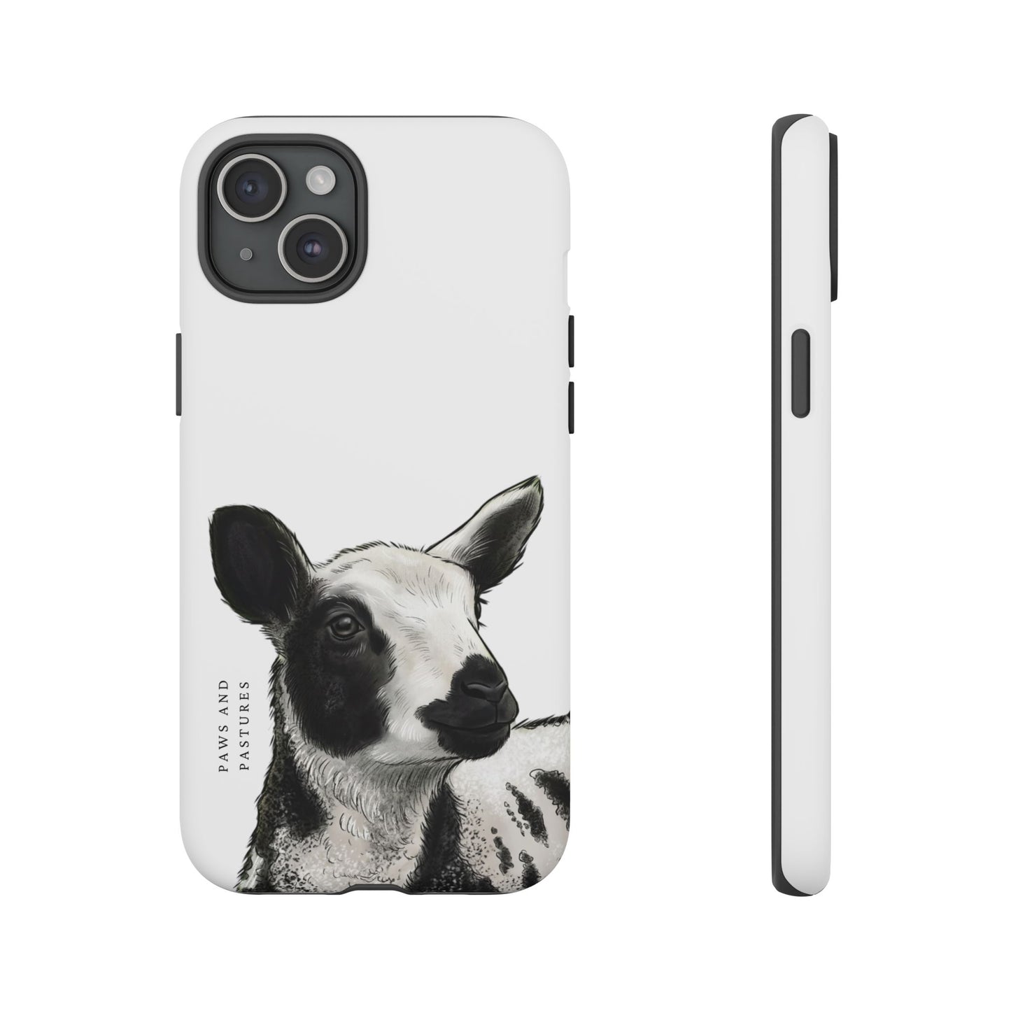 Dutch Spotted Sheep Portrait Phone Case - Black & White Lamb Illustration Protective Cover