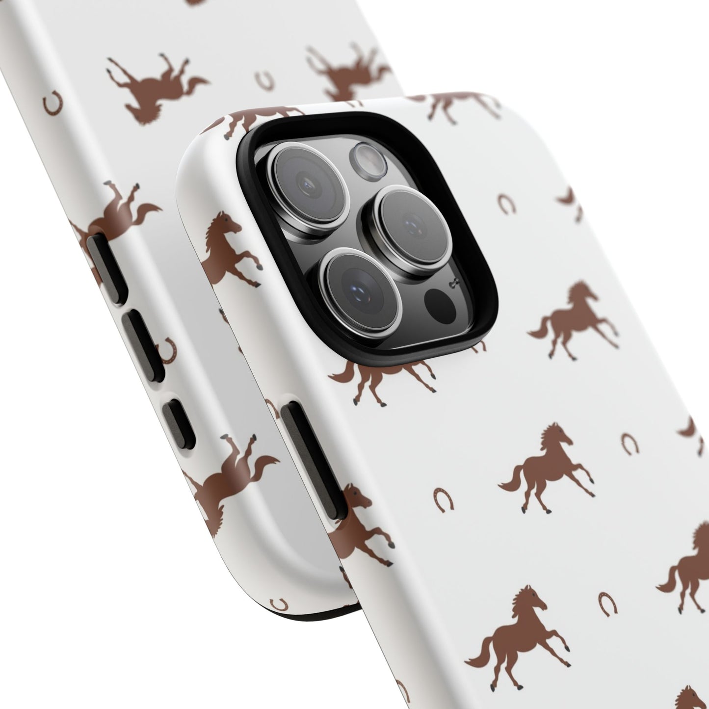 Horse Pattern Tough Phone Case — Brown Galloping Horses & Horseshoes on White