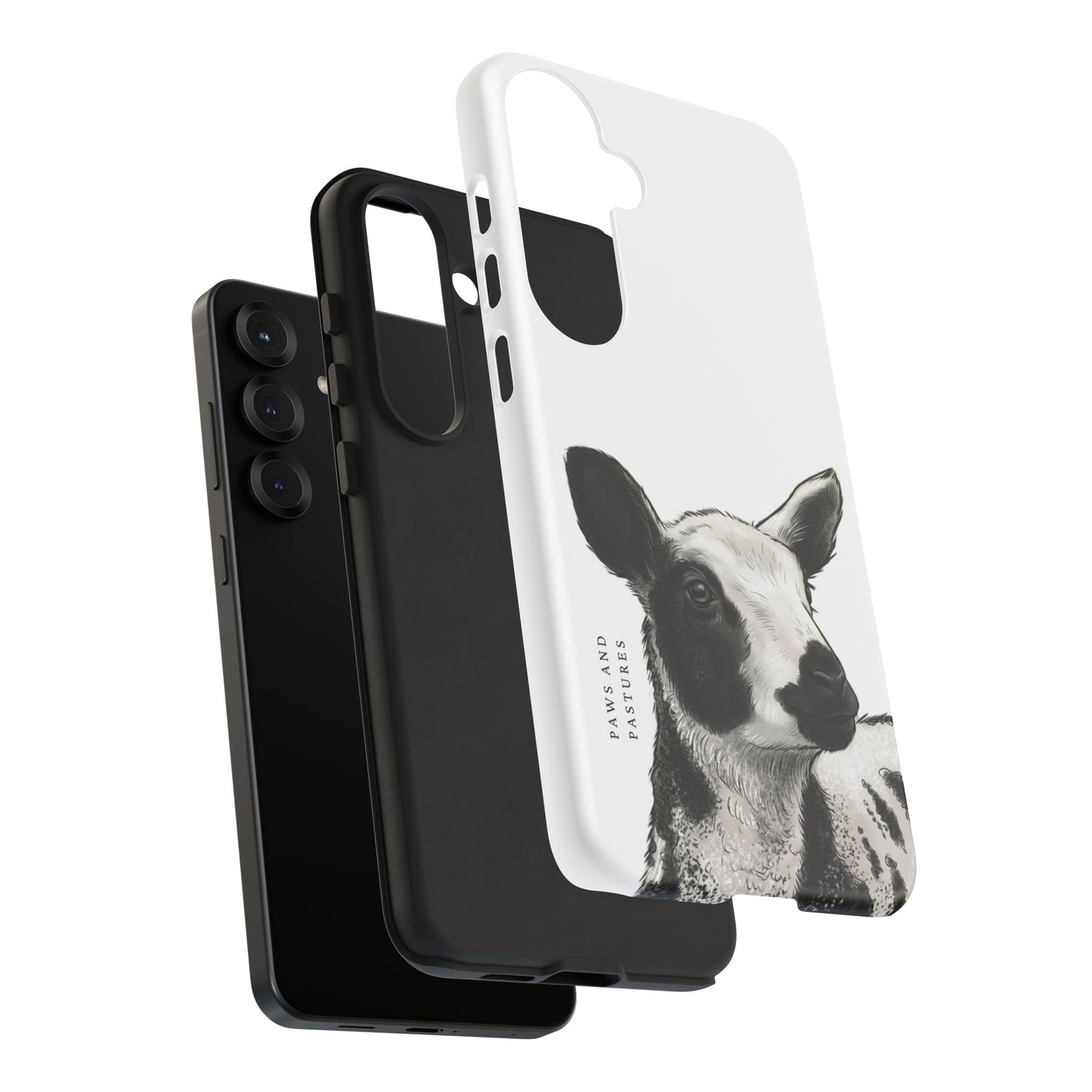 Dutch Spotted Sheep Portrait Phone Case - Black & White Lamb Illustration Protective Cover