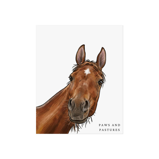 Horse Portrait Fine Art Poster — 'Paws and Pastures' Rustic Equestrian Wall Art