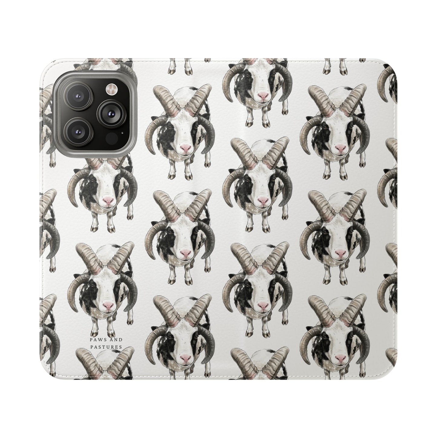 Jacob Sheep Pattern Flip Phone Case — Cute Farm Animal Wallet Cover