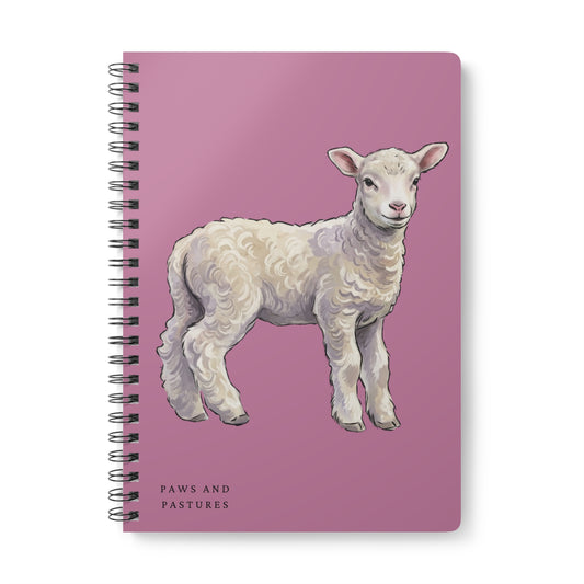 Pink Lamb Illustration Spiral Notebook — 'Paws and Pastures' A5 Wirobound Journal