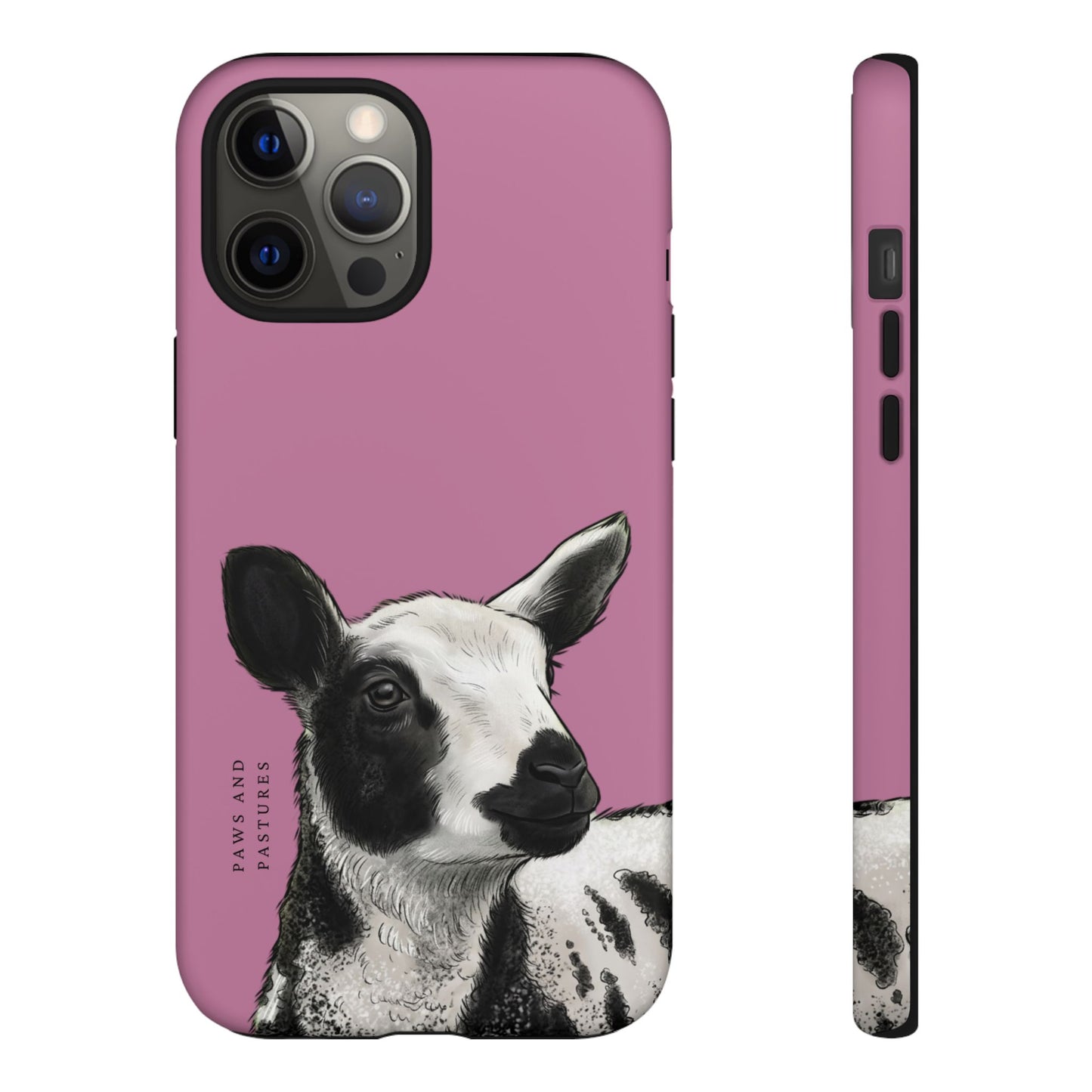 Pink Dutch Spotted Sheep Portrait Phone Case - Black & White Lamb Illustration Protective Cover