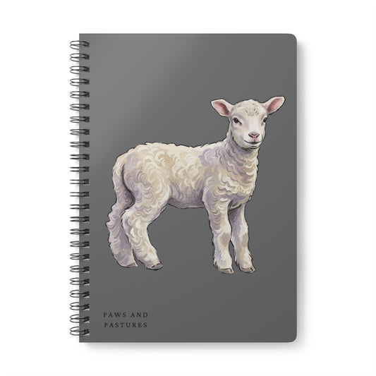 Grey Lamb Illustration Spiral Notebook — 'Paws and Pastures' A5 Wirobound Journal