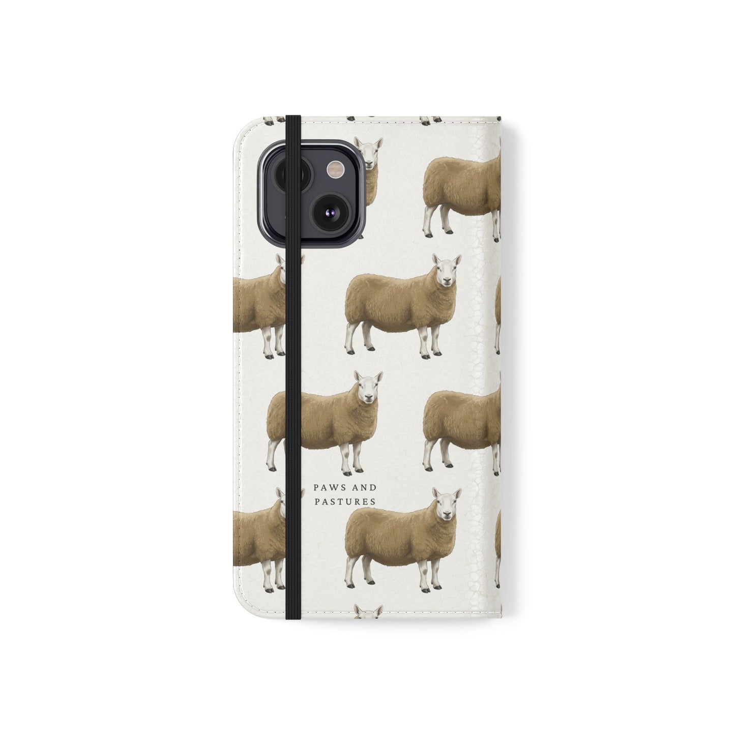 Cheviot Sheep Pattern Flip Phone Case – Cute Pastoral Wallet Cover with Card Slots
