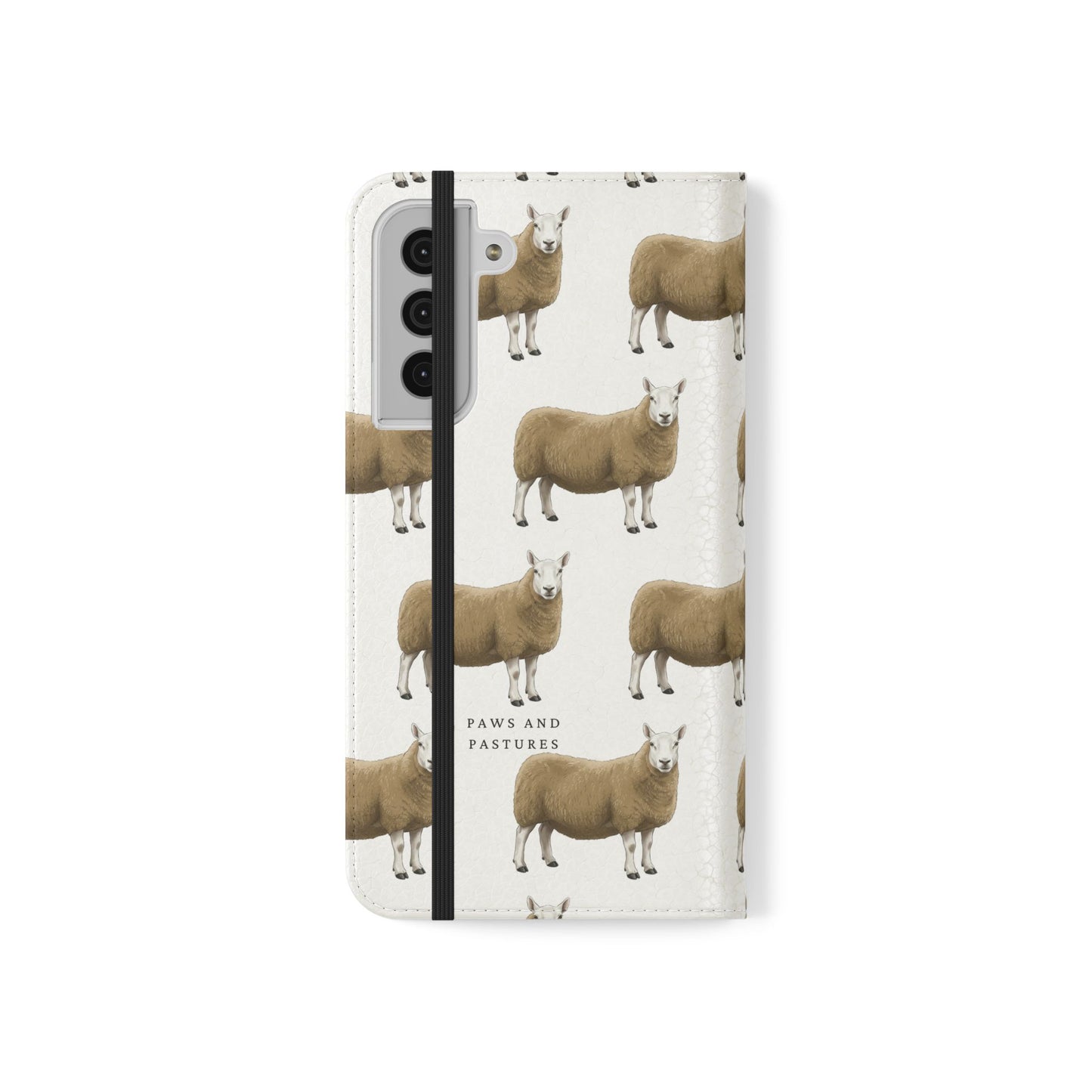 Cheviot Sheep Pattern Flip Phone Case – Cute Pastoral Wallet Cover with Card Slots