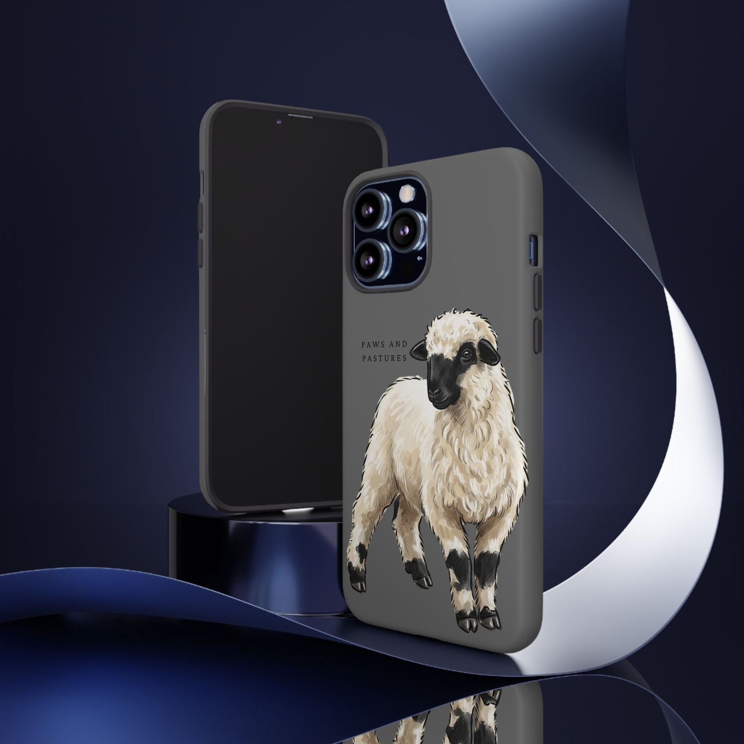Grey Valais Blacknose Sheep Phone Case – 'Paws and Pastures' Cute Lamb Protective iPhone Cover