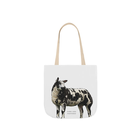 Dutch Spotted Sheep Print Canvas Tote Bag — 'Farms and Pastures' Rustic Animal Market Tote