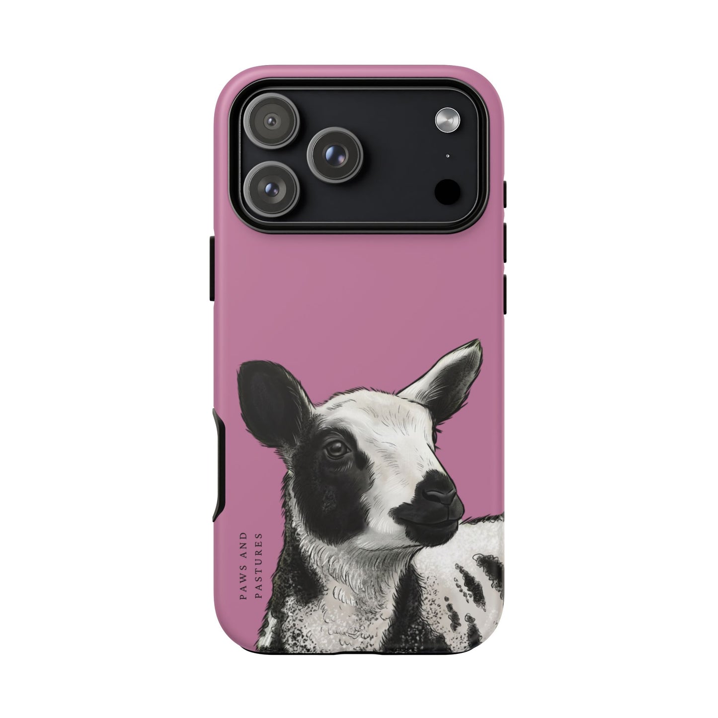 Pink Dutch Spotted Sheep Portrait Phone Case - Black & White Lamb Illustration Protective Cover