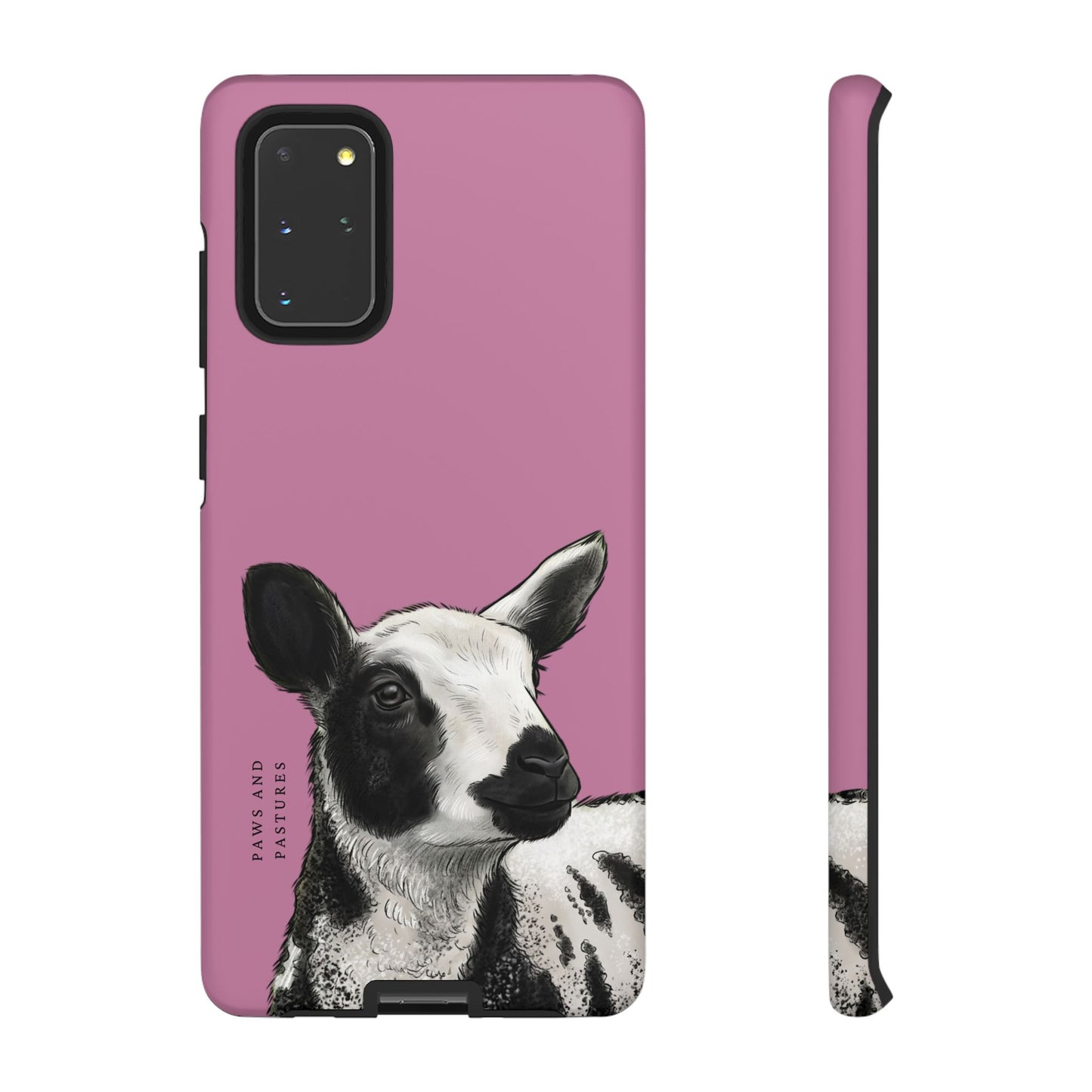 Pink Dutch Spotted Sheep Portrait Phone Case - Black & White Lamb Illustration Protective Cover