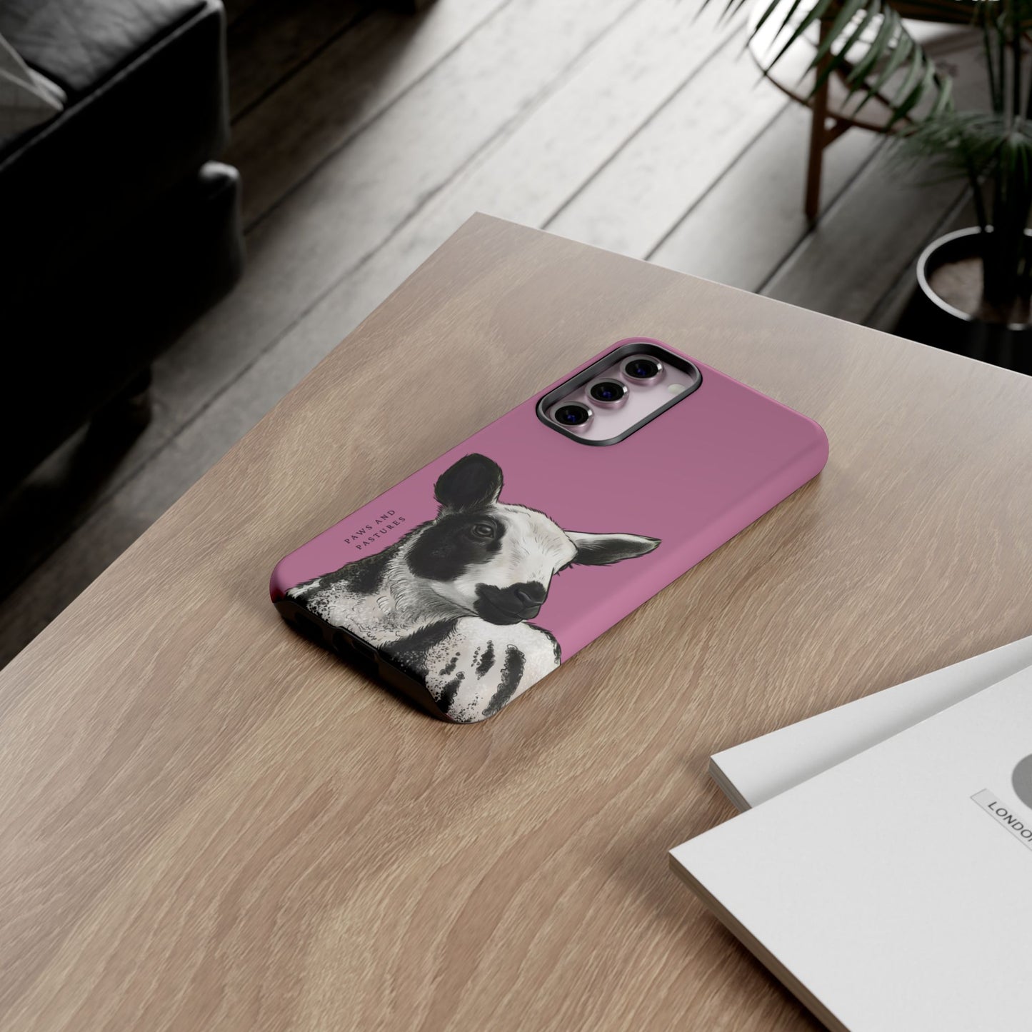 Pink Dutch Spotted Sheep Portrait Phone Case - Black & White Lamb Illustration Protective Cover