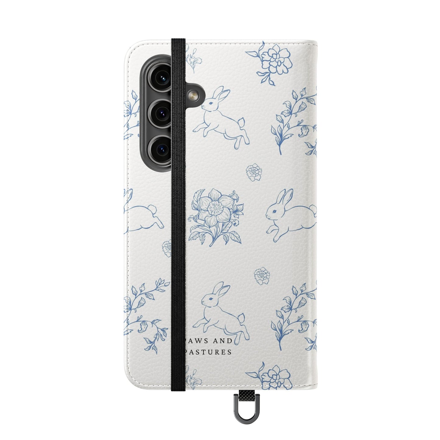 Bunny Pattern Flip Phone Case – Floral Blue Rabbit Wallet Cover