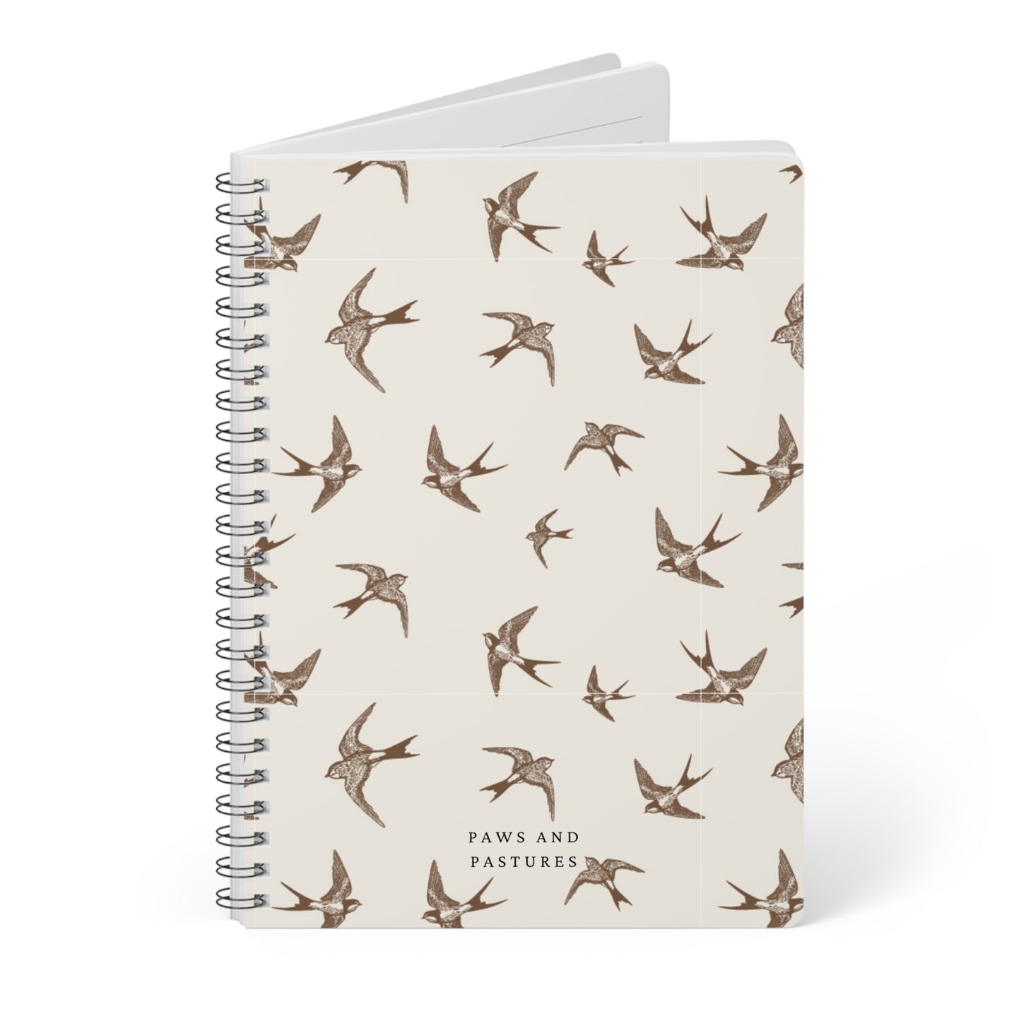 Swallows Pattern A5 Wirobound Notebook — Lined Softcover Journal