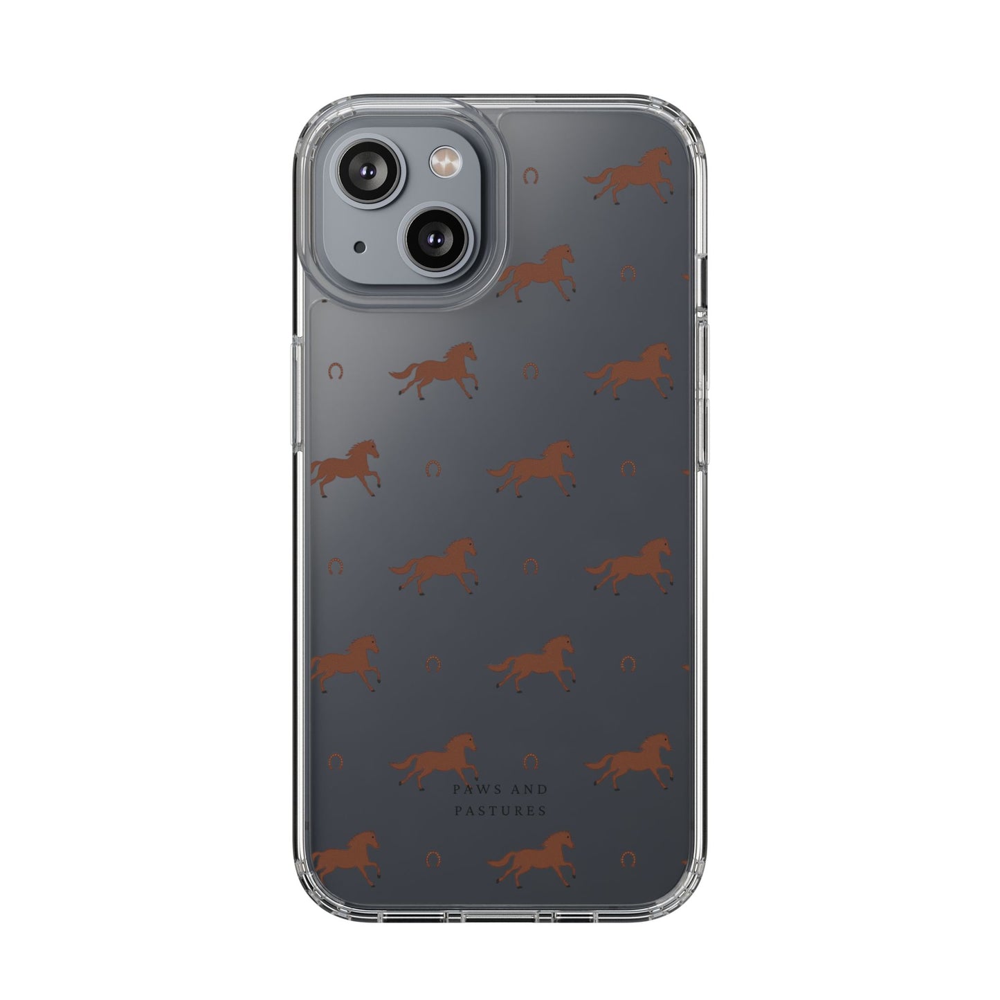 Horse Pattern Clear Phone Case — Equestrian Horses & Horseshoes Design