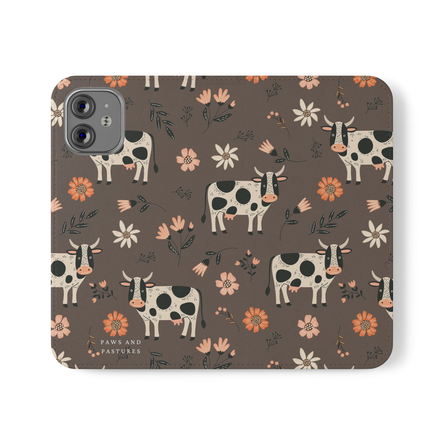 Cow Floral Flip Phone Case – Folklore Farm Pattern Wallet Case