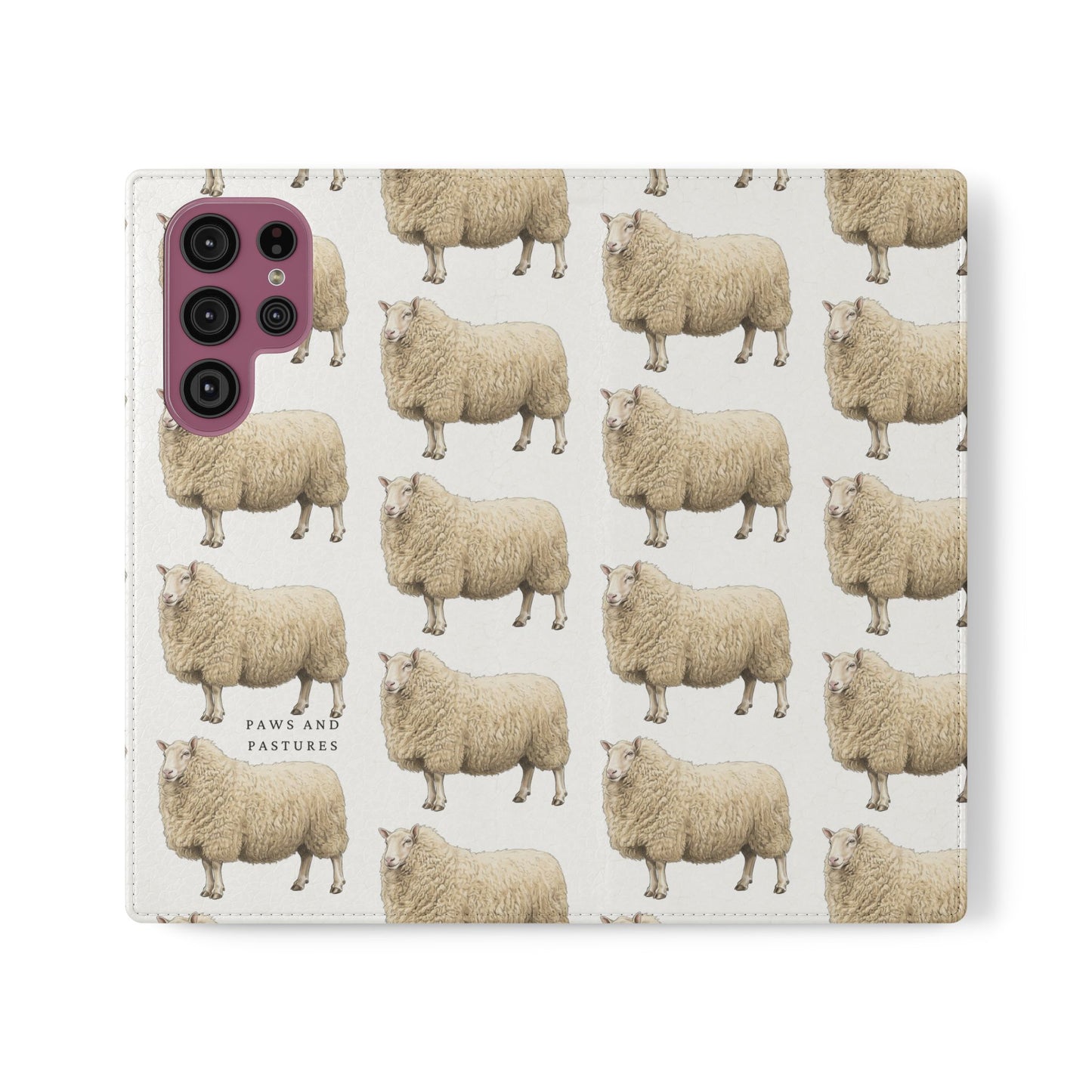 Cheviot Sheep Pattern Flip Phone Case – Cute Pastoral Wallet Cover with Card Slots