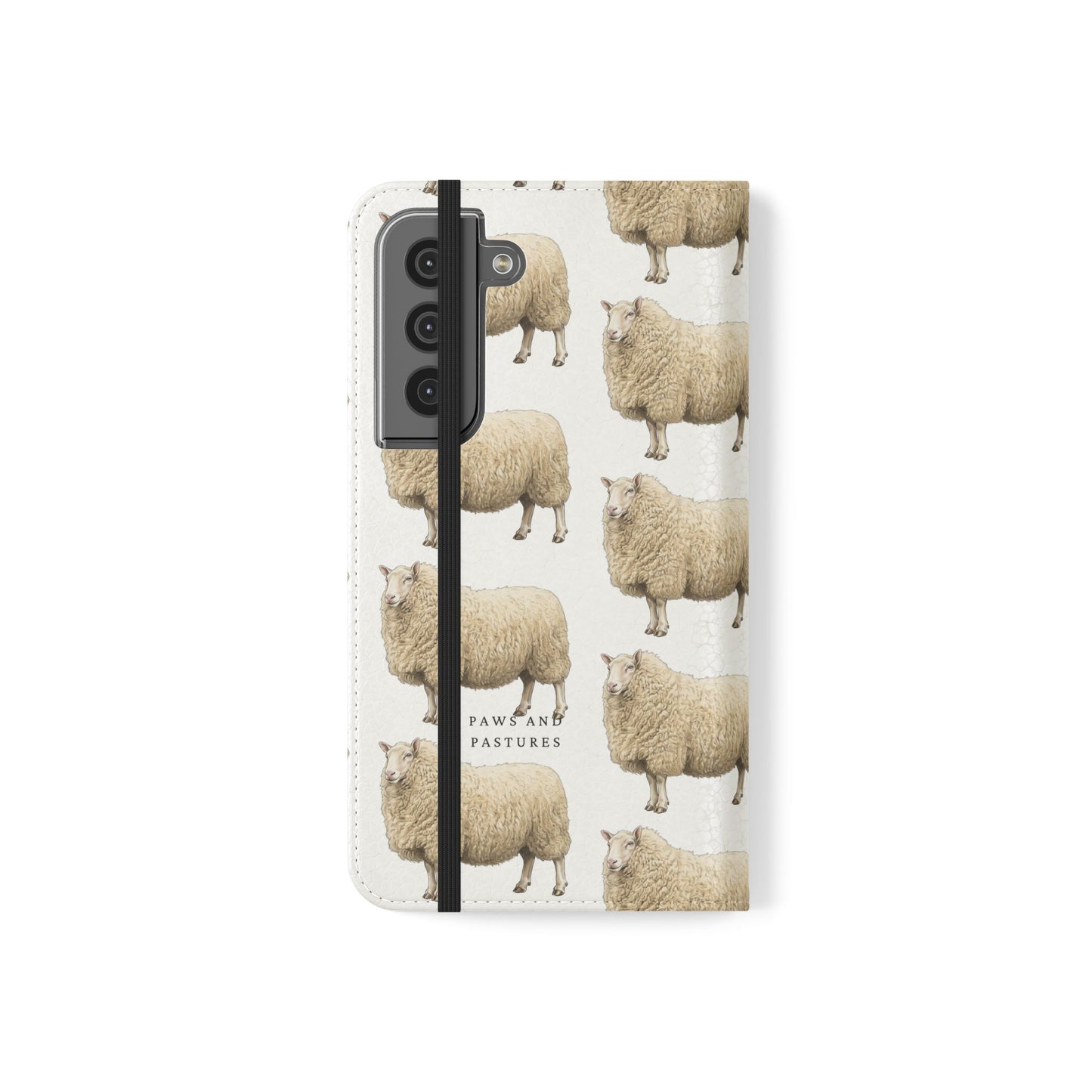Cheviot Sheep Pattern Flip Phone Case – Cute Pastoral Wallet Cover with Card Slots