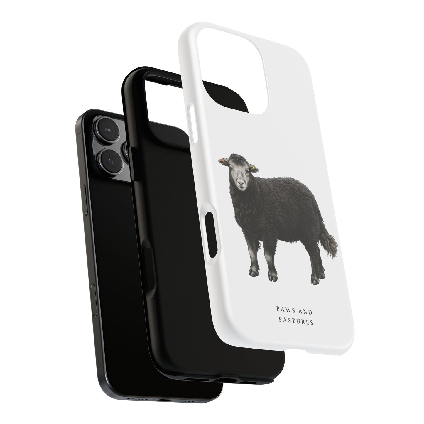 Herdwick Sheep Phone Case — Black Sheep Illustration with “Paws and Pastures”